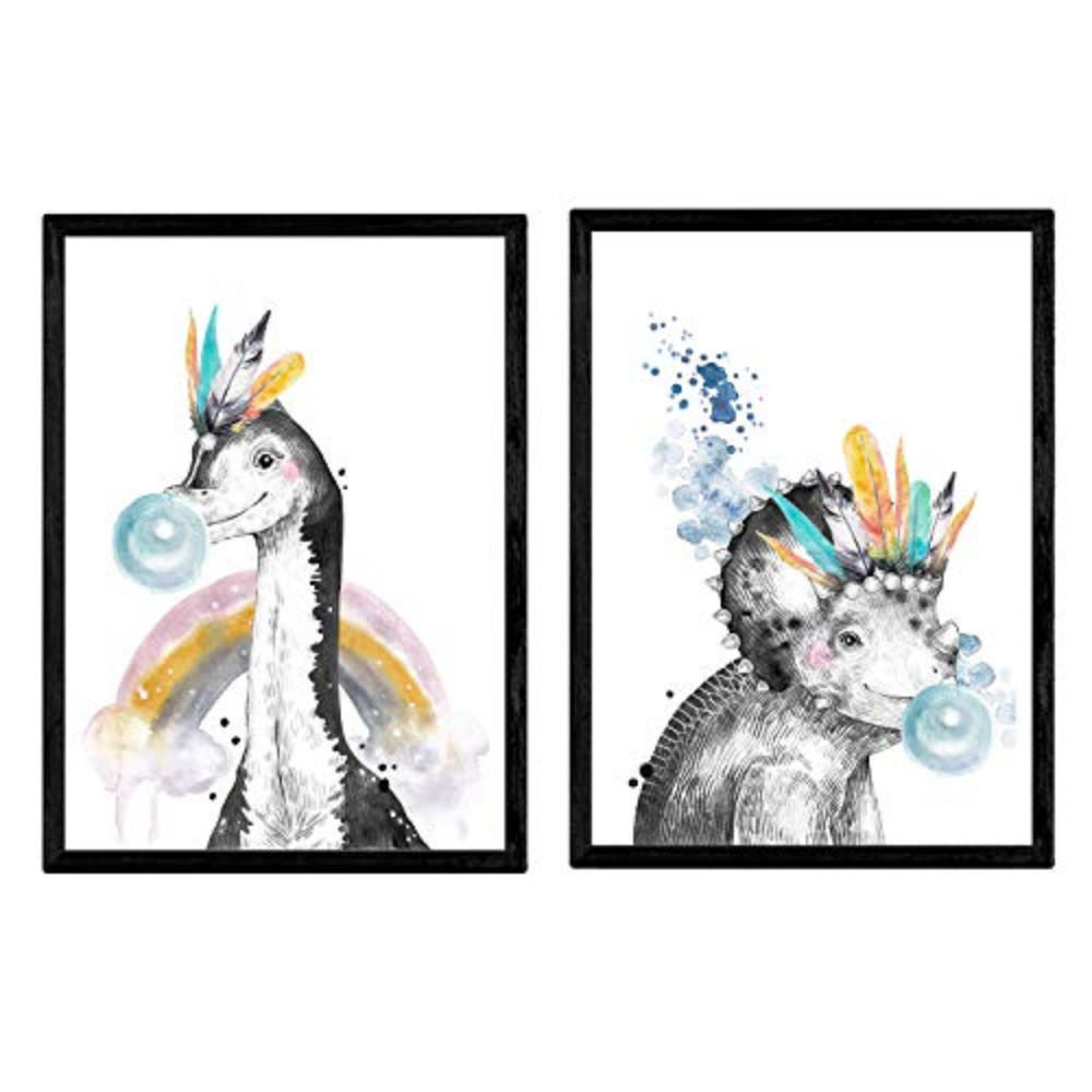 POSTER Set Mit 2 Dinosaurios Infantiles A4 Rahmenlos - Klar, Papier (29.7/5/21cm) - Nacnic