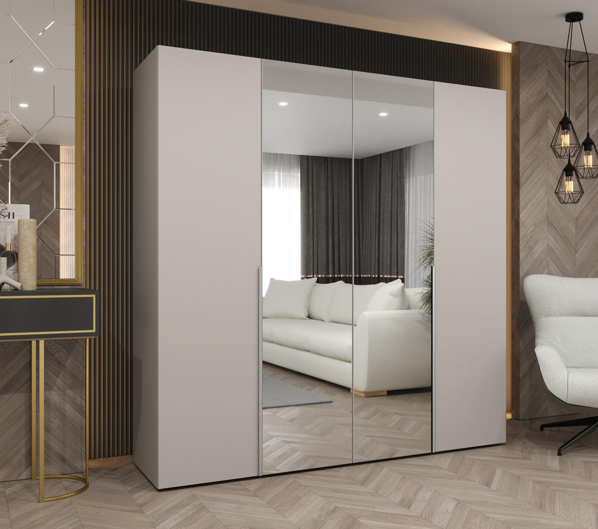 DREHTÜRENSCHRANK 202/200/52 4-türig - Kaschmir, Holz (200/202/52cm) - Abiks Möbel