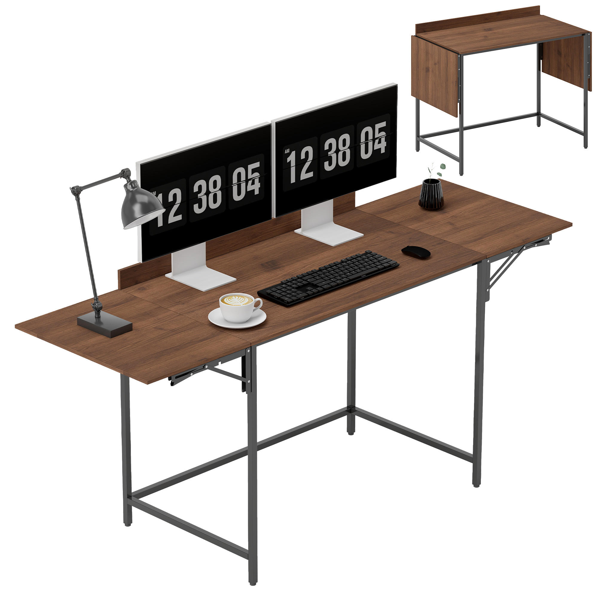 COMPUTERTISCH Walnussoptik und Schwarz klappbar 170/58/78 cm - Walnussfarben, Holzwerkstoff (58/170/78cm) - PANGIVO