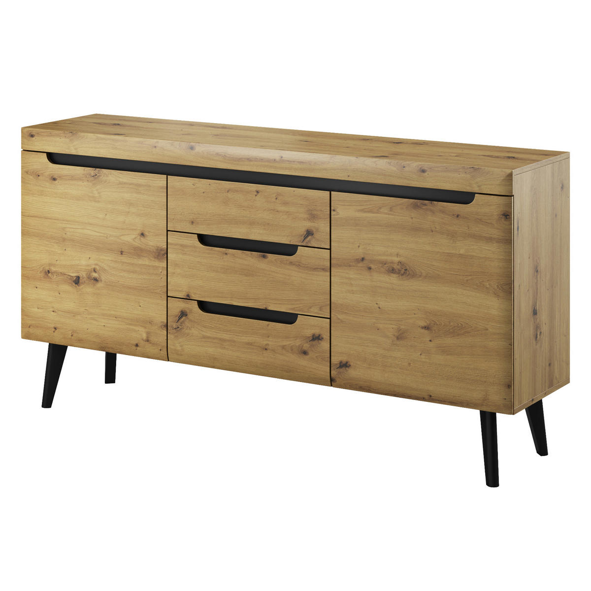 SIDEBOARD SUDBURRY KOM3-2D3S Fronten, aus MDF-Platte, Eiche - Eichefarben, Holzwerkstoff/Kunststoff (160/83/40cm) - Komodee