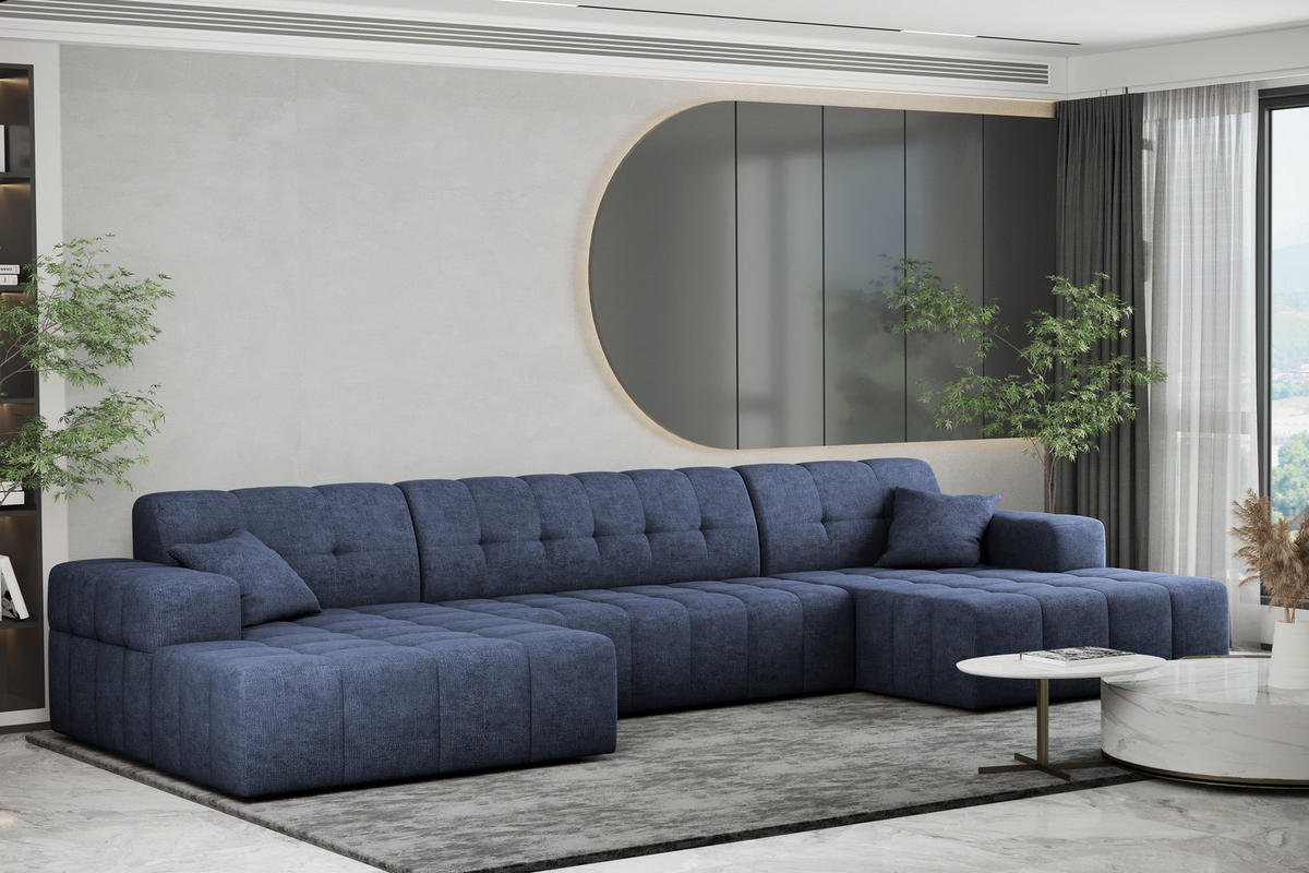 ECKSOFA U-form NIMES Stoff Perfect Harmony Dunkelblau - Dunkelblau, Holz/Kunststoff (168/350cm) - Kaiser Möbel