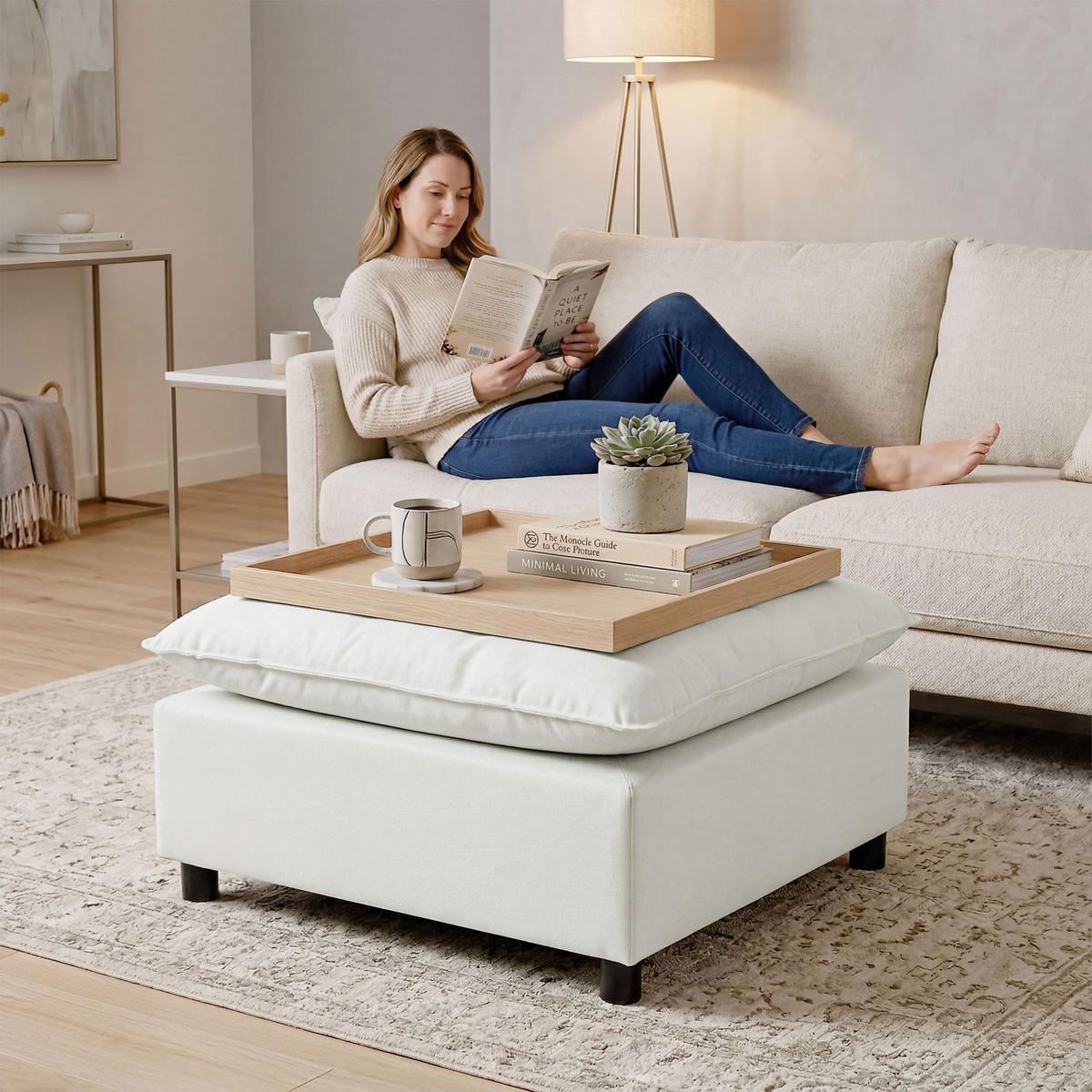 HOCKER DE-16457 große quadratische Sitzfläche Grau - Grau, Holzwerkstoff (75/40/75cm) - ComfortXL