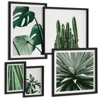 BILDER SET 5er Set - 50x50 cm & 20x30 cm & 40x60 cm Schwarzer Rahmen - Bambusblätter - Schwarz, Kunststoff (40/60cm) - TULUP