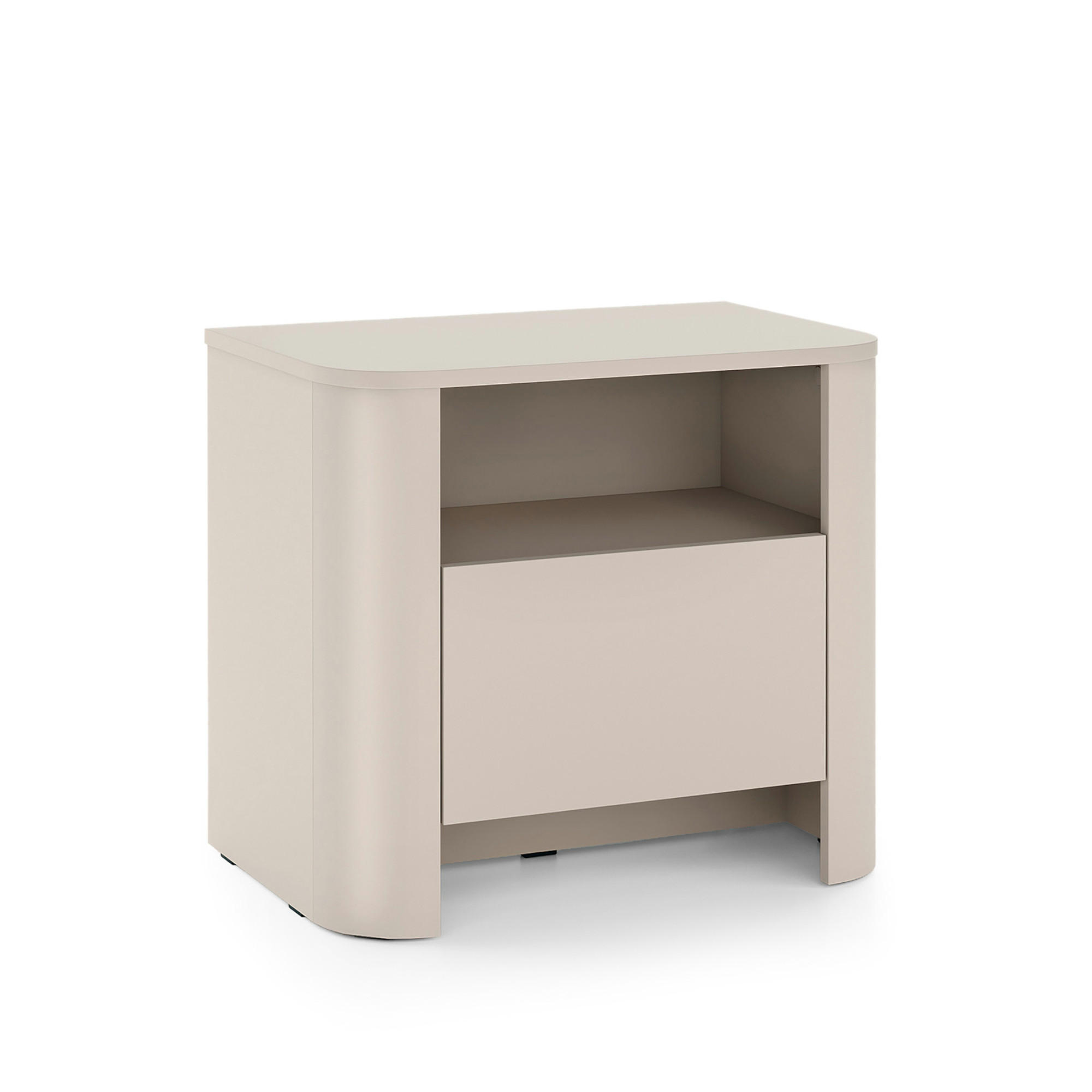 NACHTTISCH AMOS STO1-1S Abgerundeter Korpus, Kaschmir - Kaschmir, Holzwerkstoff/Kunststoff (58/52/39cm) - Komodee