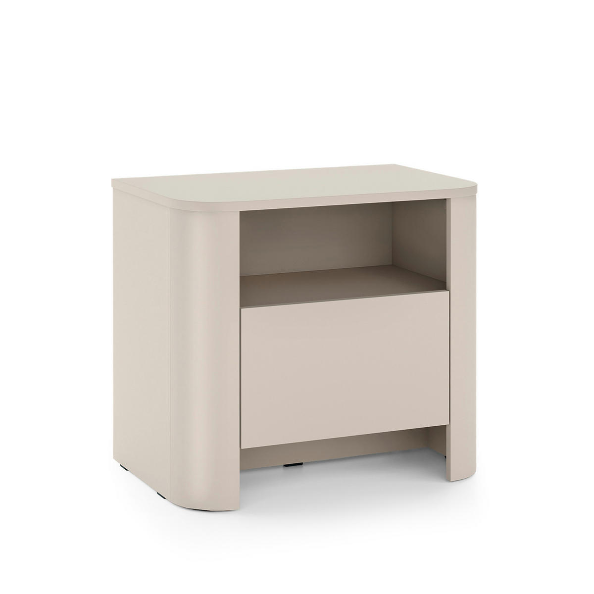 NACHTTISCH AMOS STO1-1S Abgerundeter Korpus, Kaschmir - Kaschmir, Holzwerkstoff/Kunststoff (58/52/39cm) - Komodee