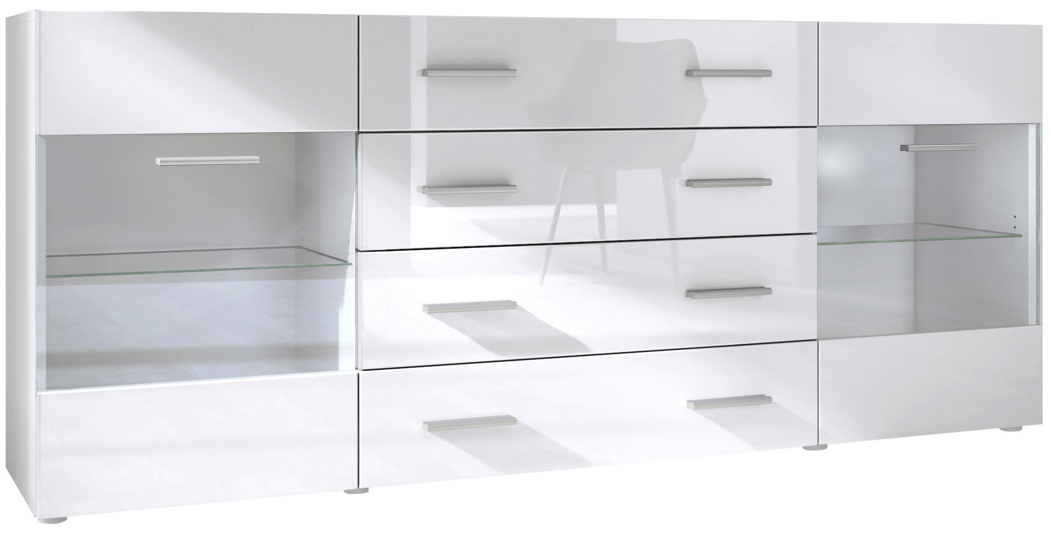 Vladon Sideboard Weiß Hochglanz 166x72x35 cm