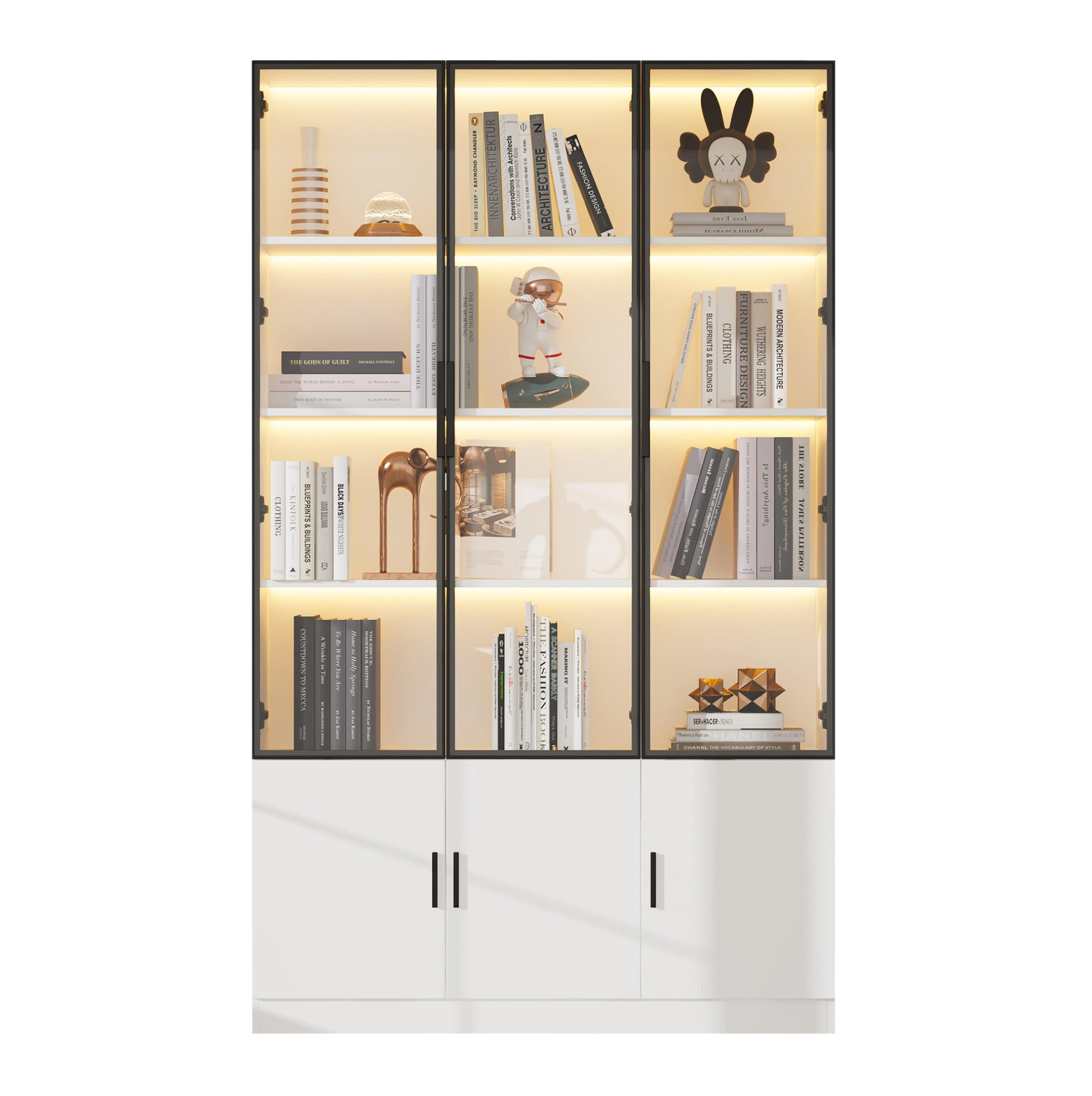 VITRINE mit LED 120 x 32 x 200 cm MDF Weiß 6 Türen - Weiß, Holzwerkstoff (32/200/120cm) - Beauniv
