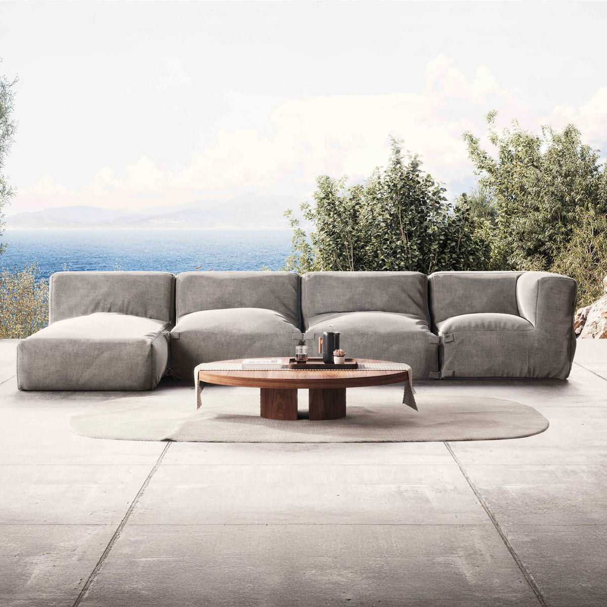 GARTENSOFA 4-tlg., Grau - Grau, Textil (85/65/160cm) - Oviala