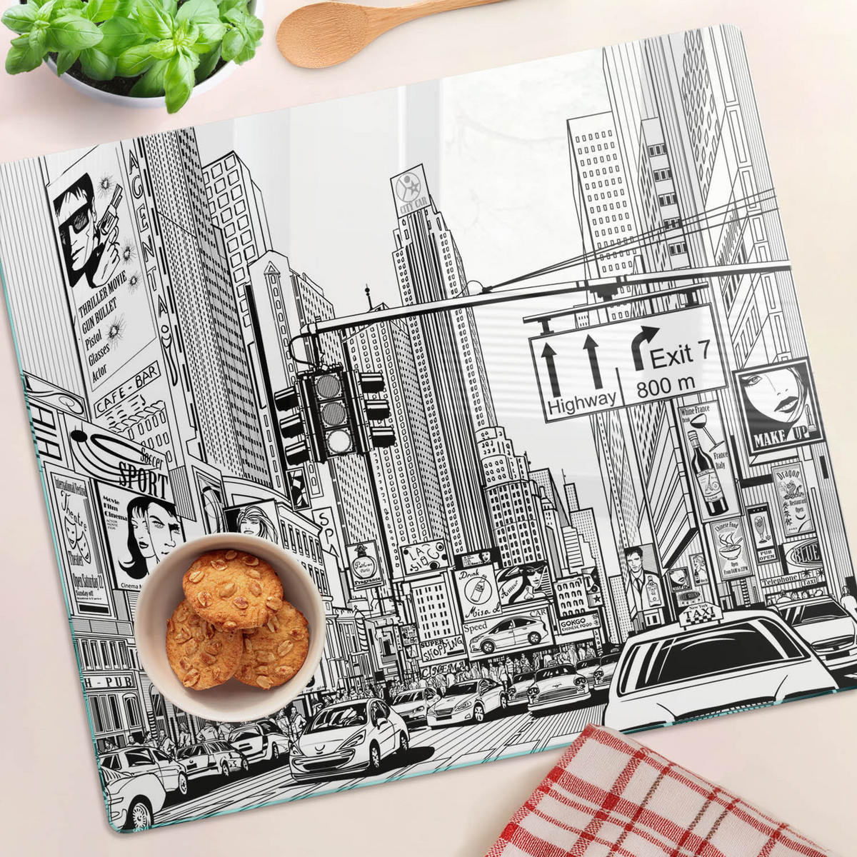 GLASPLATTE 60x52 cm Straßen von New York - Schwarz, Glas (60/0.4/52cm) - TULUP