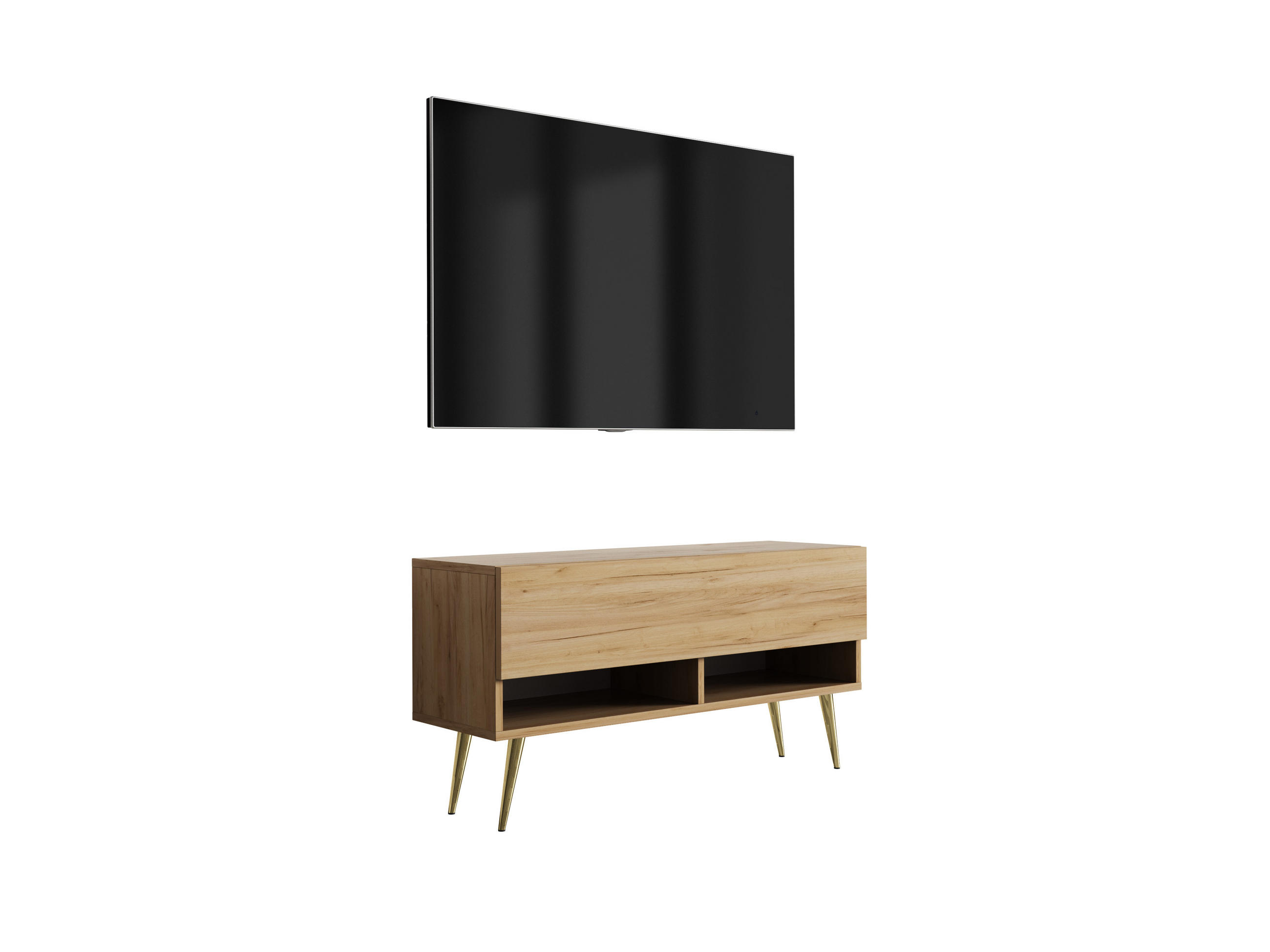 TV-LOWBOARD 100 cm Eiche Craft, goldene schräge Beine, 100 × 32 × 52 cm - Braun, Holzwerkstoff (100/52/32cm) - 3XE LIVING