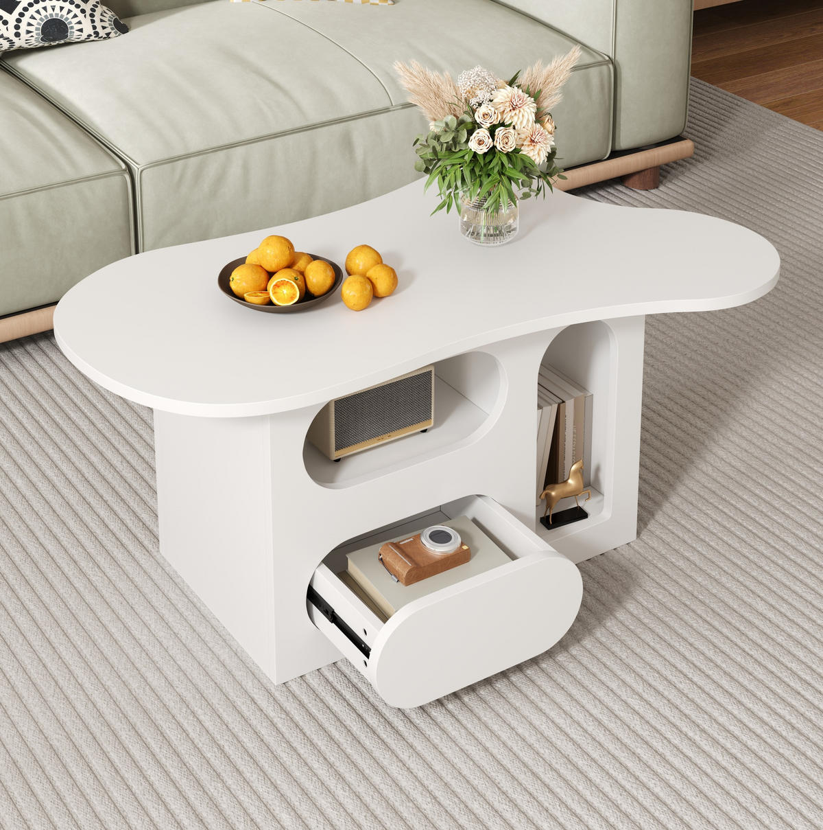 COUCHTISCH mit Schubladen 97 x 45 x 43,5 cm Weiß - Weiß, Holzwerkstoff (97/45/43.5cm) - Meubliv