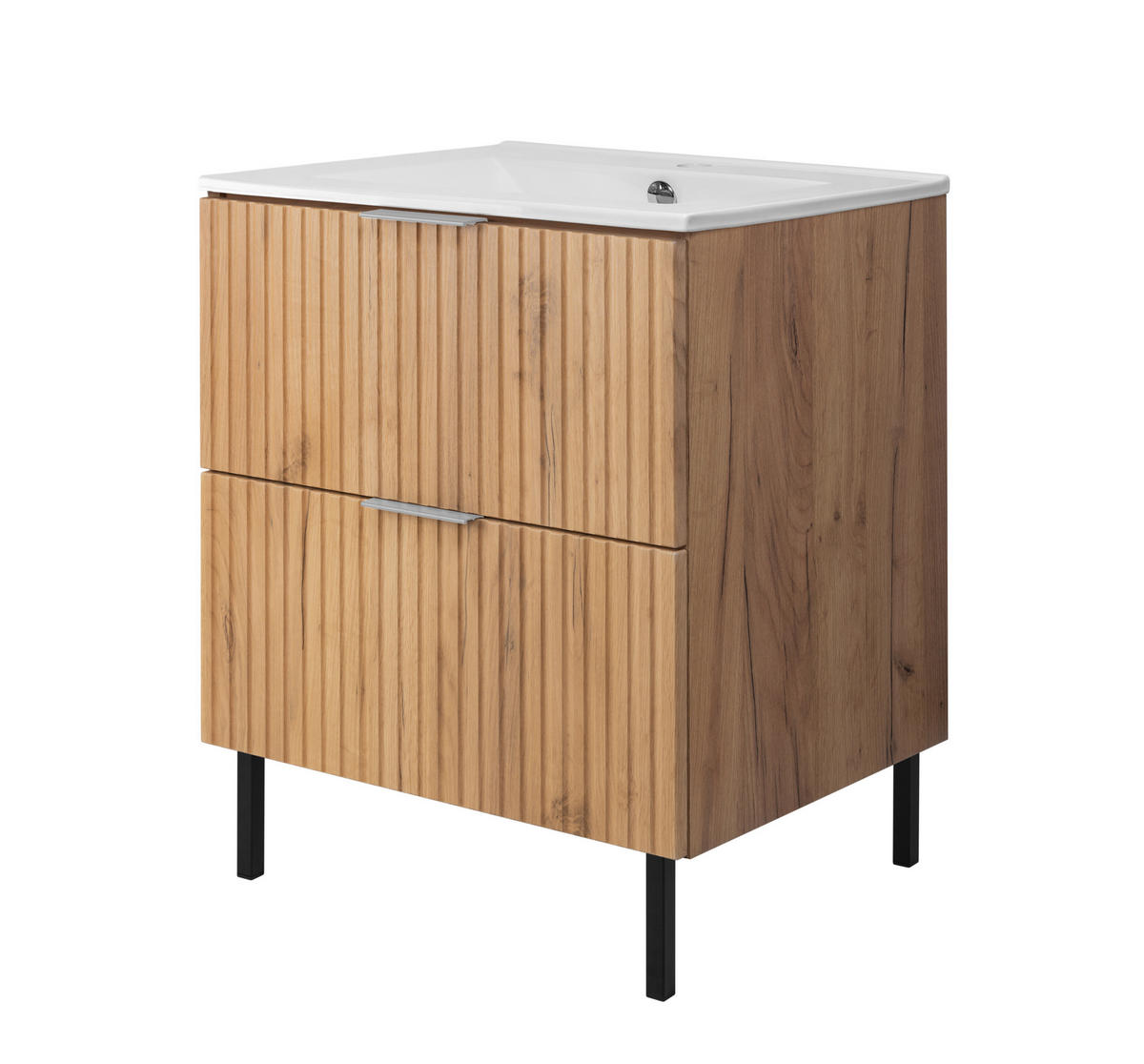 WASCHBECKUNTERSCHRANK, Eiche Craft, 60 x 77 x 46 cm, silberner Griff, schwarze Beine, ohne Arbeitsplatte - Eichefarben/Silberfarben, Holzwerkstoff (60/77/46cm) - 3XE LIVING
