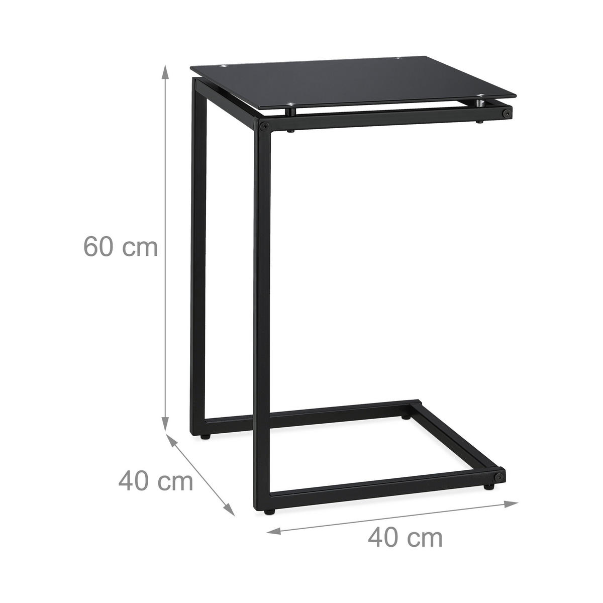 BEISTELLTISCH - Schwarz, Glas/Metall (40/40/60cm) - Relaxdays