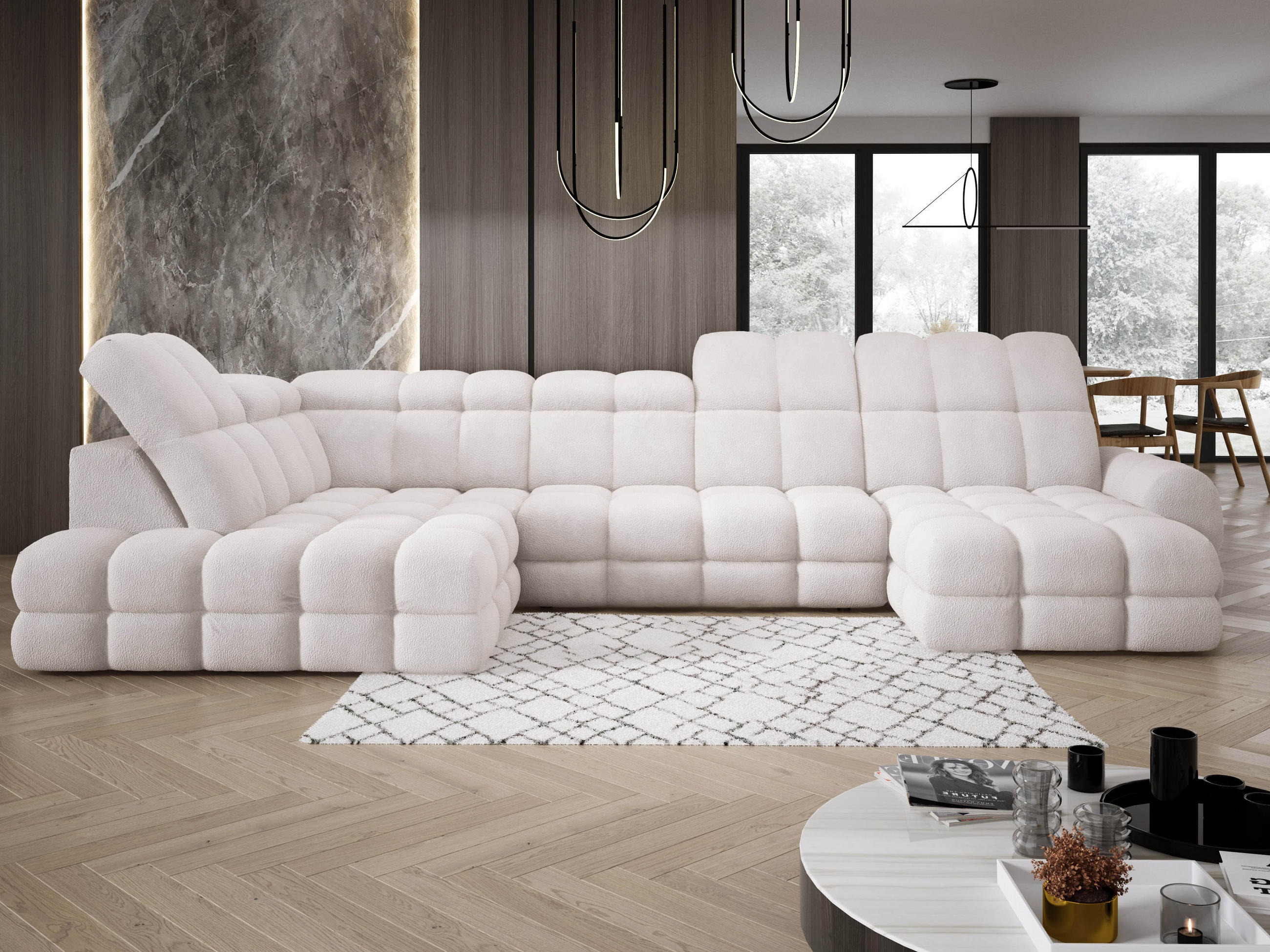 ECKSOFA TOLLO Anthology-stoff U-form 400x217x105 cm weiss - Kaschmir, Holz/Textil (400/217cm) - DomoHome