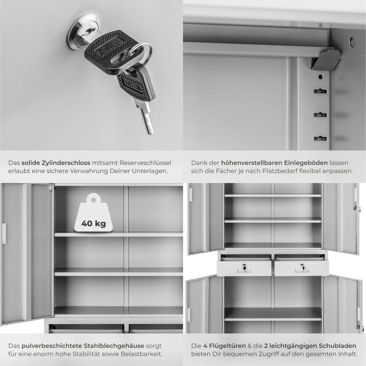 AKTENSCHRANK ,180 x 80 x 40 cm,hellgrau - Hellgrau, Metall (40/180/80cm) - tectake