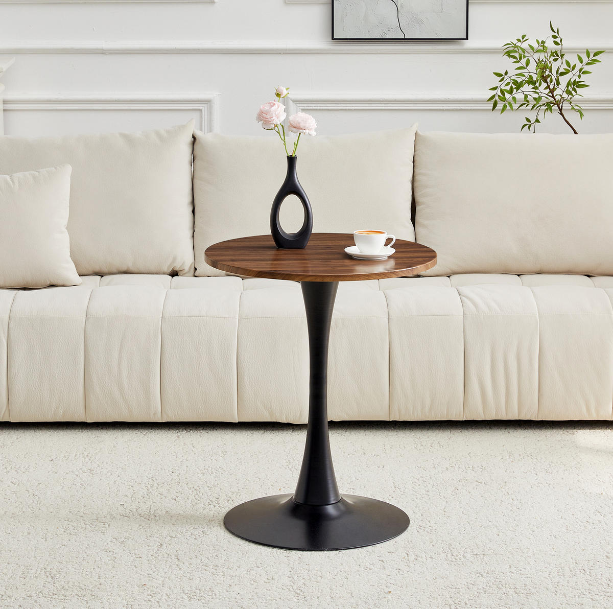POMOĆNI stolić 60/60/72 cm crni i boje oraha od MDF-a i metala s okruglom pločom - crna, drvni materijal (60/60/72cm) - OKWISH
