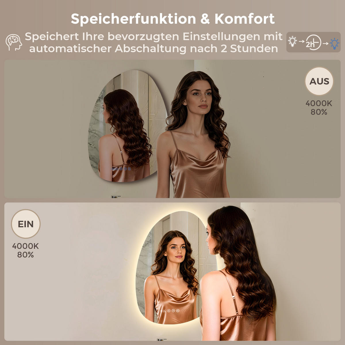 BADSPIEGEL MIT BELEUCHTUNG 85/50 cm asymmetrisch Bluetooth LED mit Antibeschlag - Transparent, Glas (85/50/3cm) - S'AFIELINA