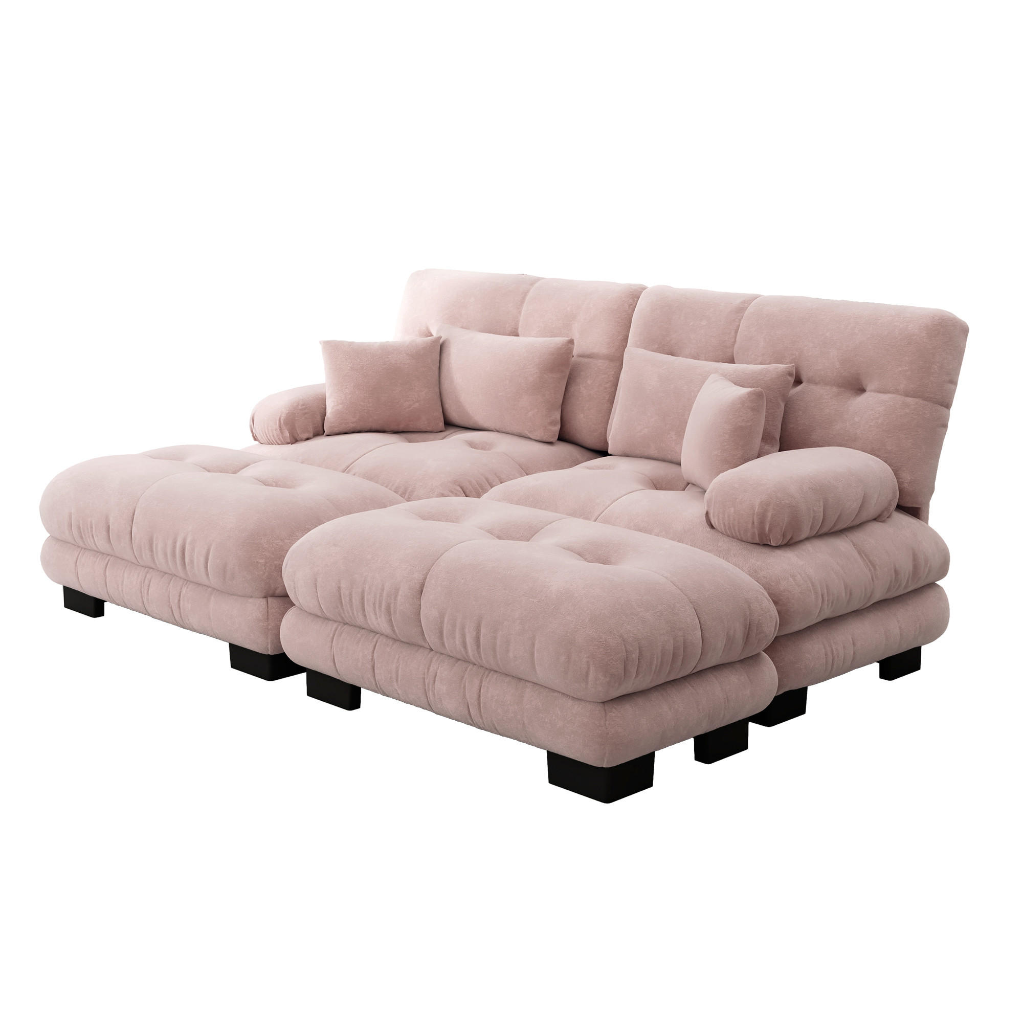 2-SITZER SOFA Chenille Rosa mit Ottomans und Kissen - Rosa, Textil (220/81/145cm) - WISHDOR