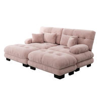 2-SITZER SOFA Chenille Rosa mit Ottomans und Kissen - Rosa, Textil (220/81/145cm) - WISHDOR
