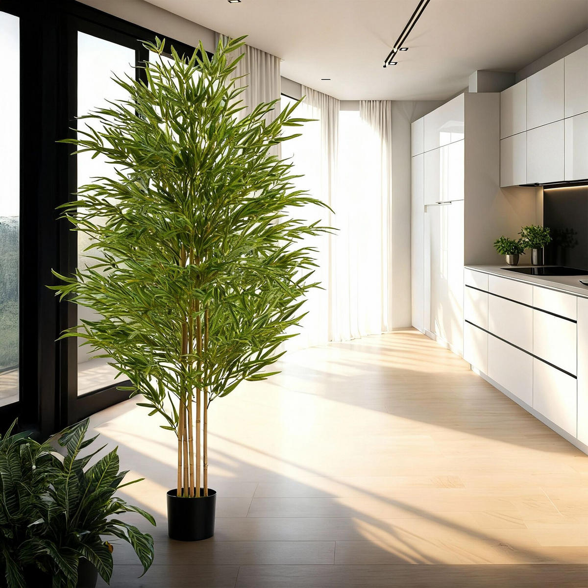 KÜNSTLICHER-BAMBUSBAUM Bambosa,stabiler Kunststoff-Blumentopf,grün - Grün, Kunststoff (180cm) - tectake