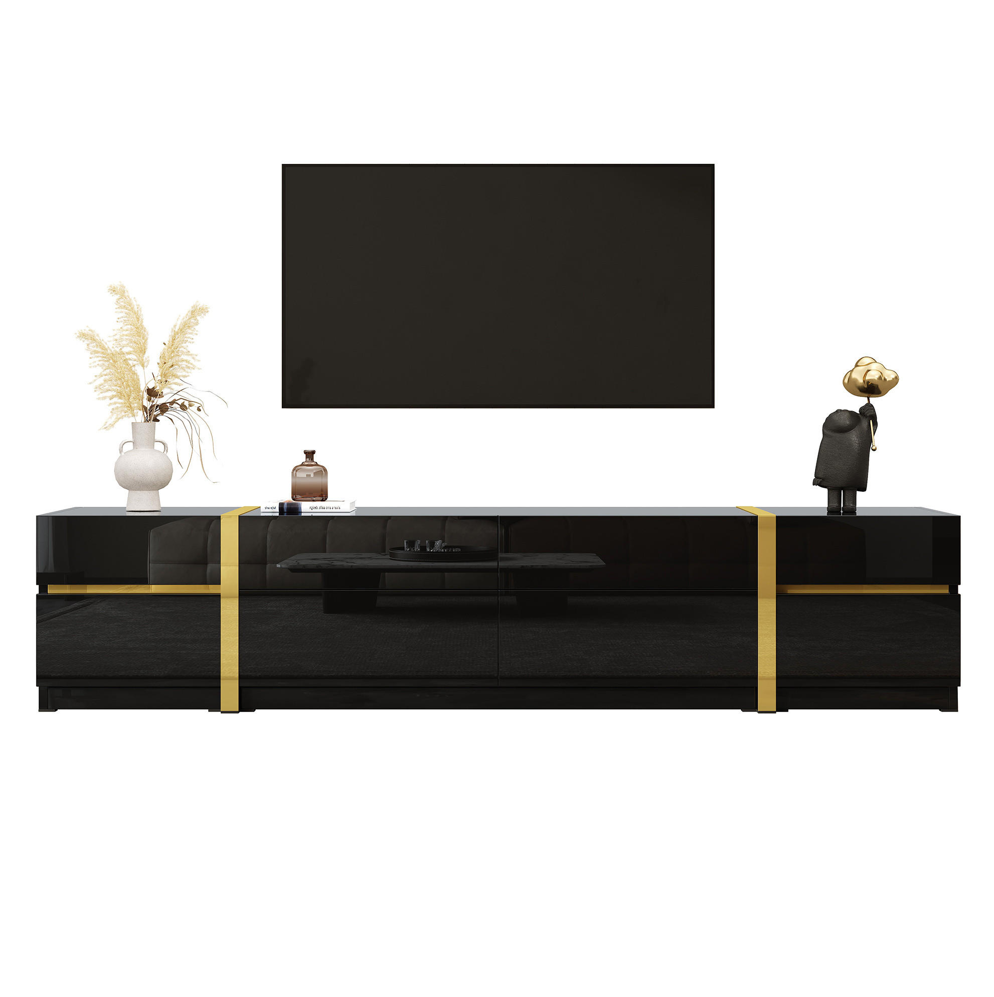 LOWBOARD 180/40/38 cm Schwarz aus MDF und Spanplatte mit Hochglanz - Schwarz, Holzwerkstoff (40/38/180cm) - OKMYHOME