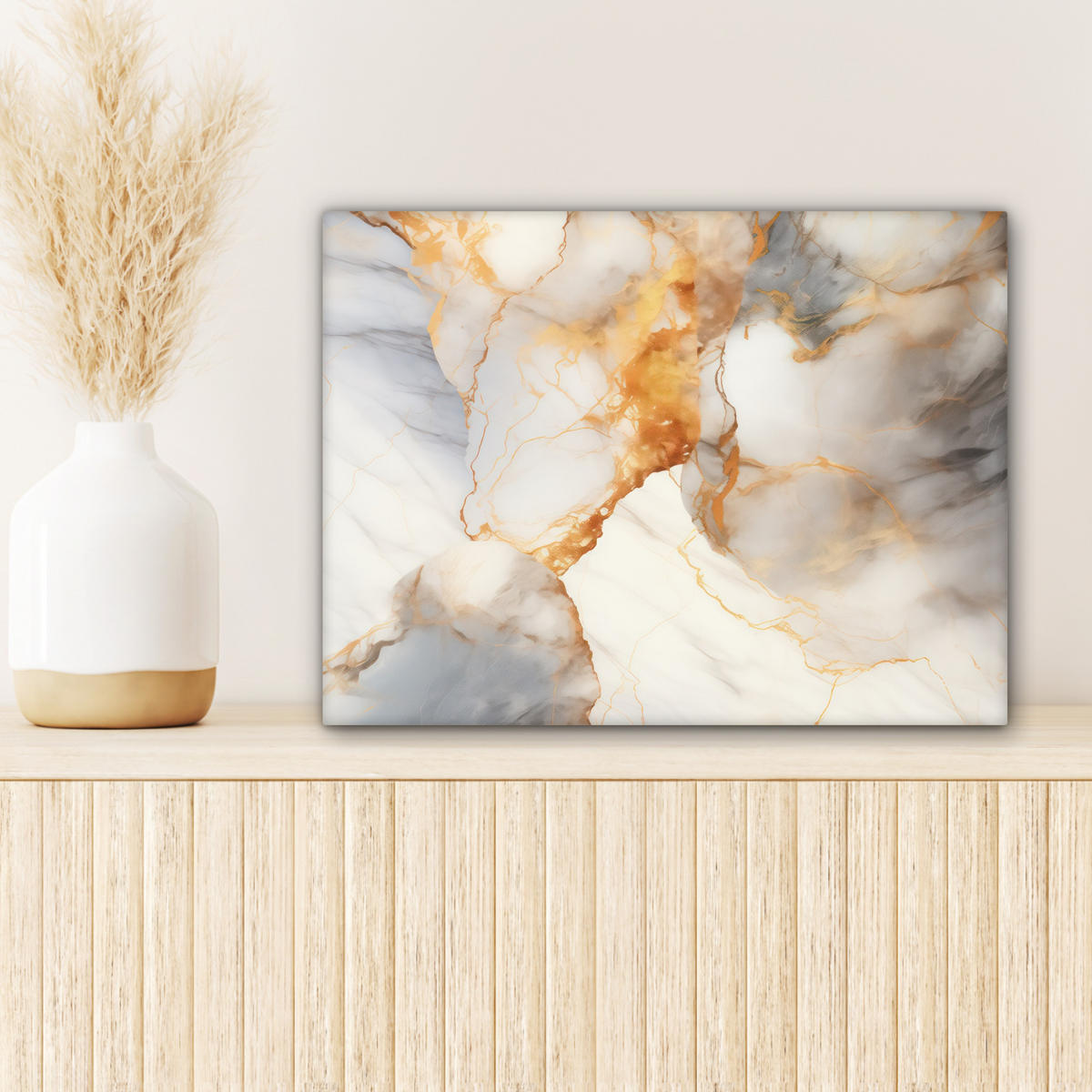 LEINWANDBILD Marmor - Grau - Gold 40x30 cm - Weiß, Textil (40/30cm) - MuchoWow