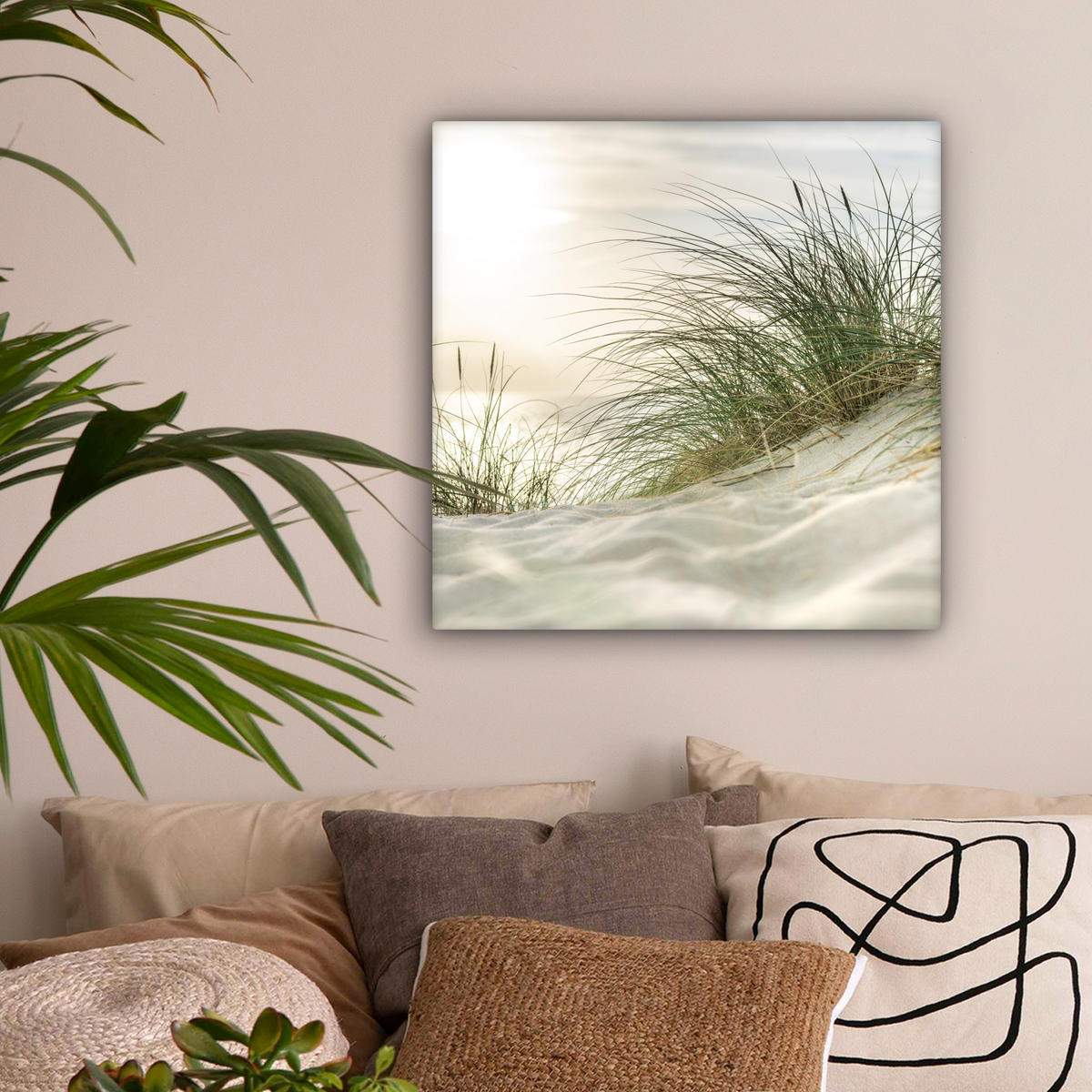 LEINWANDBILD Dünen mit Strandhafer in der Sonne des Nationalparks Schleswig-Holsteinisches Wattenmeer 50x50 cm - Creme, Textil (50/50cm) - MuchoWow