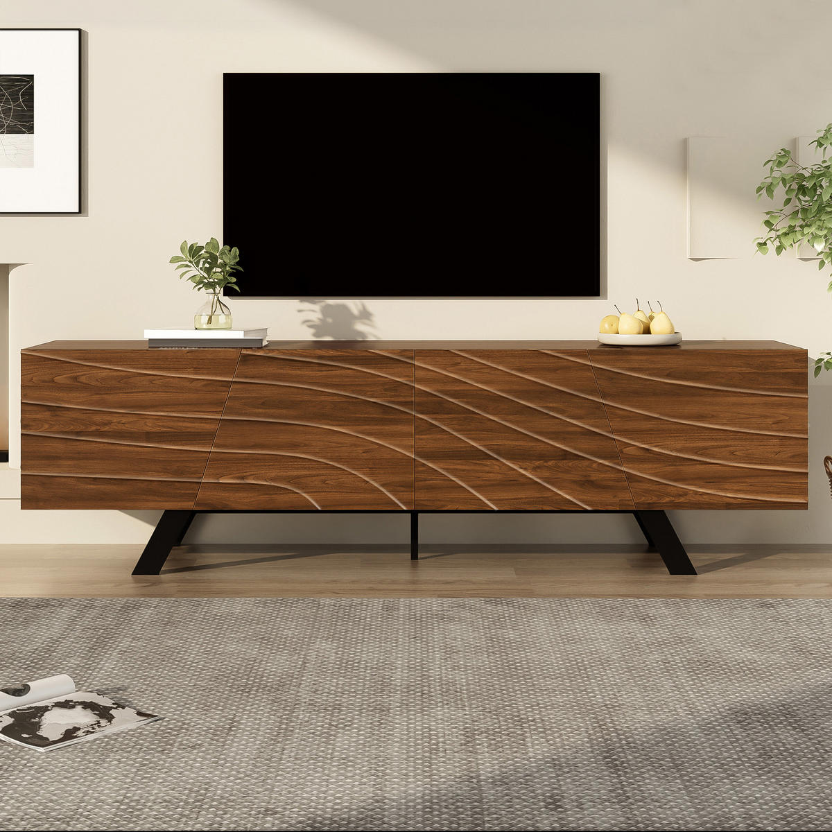 TV-ELEMENT160X39X50,5CM WalnussOptik Lowboard Wellenfront Kabelmanagement - Walnussfarben, Holz (44.45/14.61/174.5cm) - Raelunyi