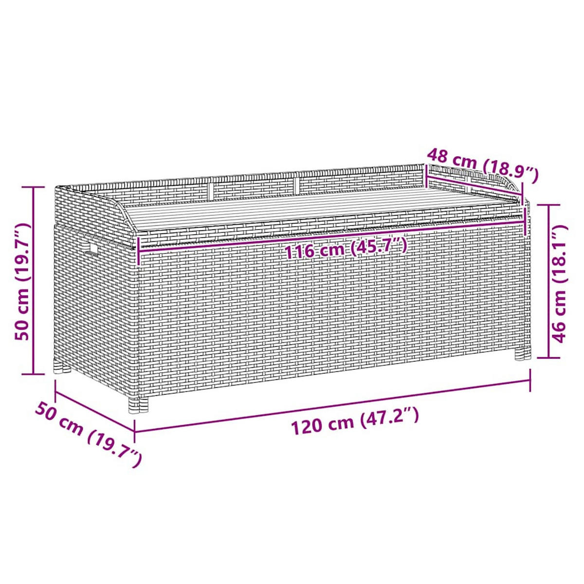 SITZBANK Mit Stauraum 120 Cm Poly Rattan Schwarz - Schwarz, Kunststoff (50/50/120cm) - vidaXL