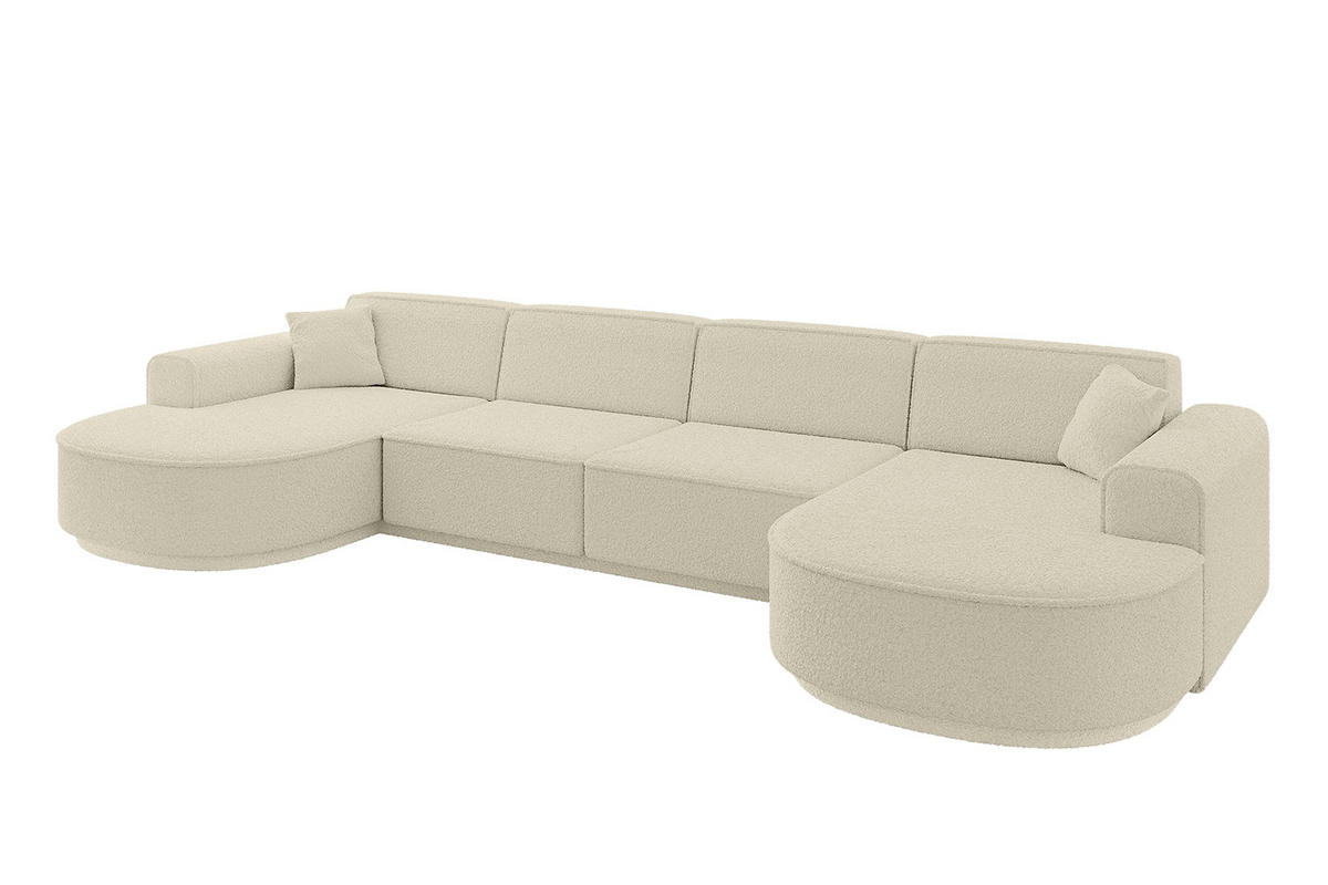 WOHNLANDSCHAFT MARI-U2 - 380x163x73,5 cm Beige Bouclé - Beige/Schwarz, Holzwerkstoff/Kunststoff (380/73.5/163cm) - ALTDECOR