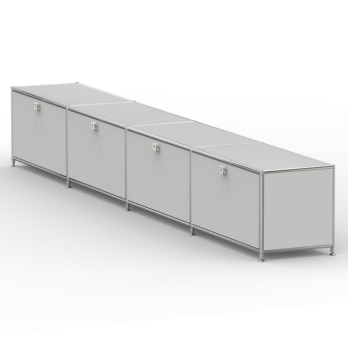 TV Board mit 4 Klappen & Schloss, Breite 302 cm, Lichtgrau - Chromfarben/Silberfarben, Metall (40/43/302.2cm) - Versee