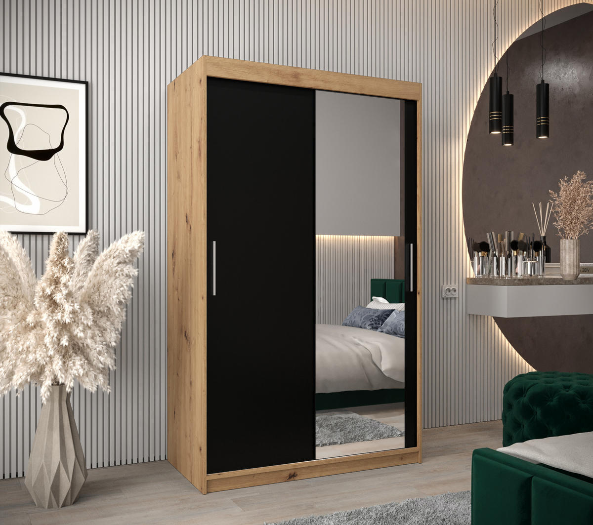 SCHWEBETÜRENSCHRANK 200/120/62 2-türig - Silberfarben/Schwarz, Holz/Kunststoff (120/200/62cm) - Abiks Möbel