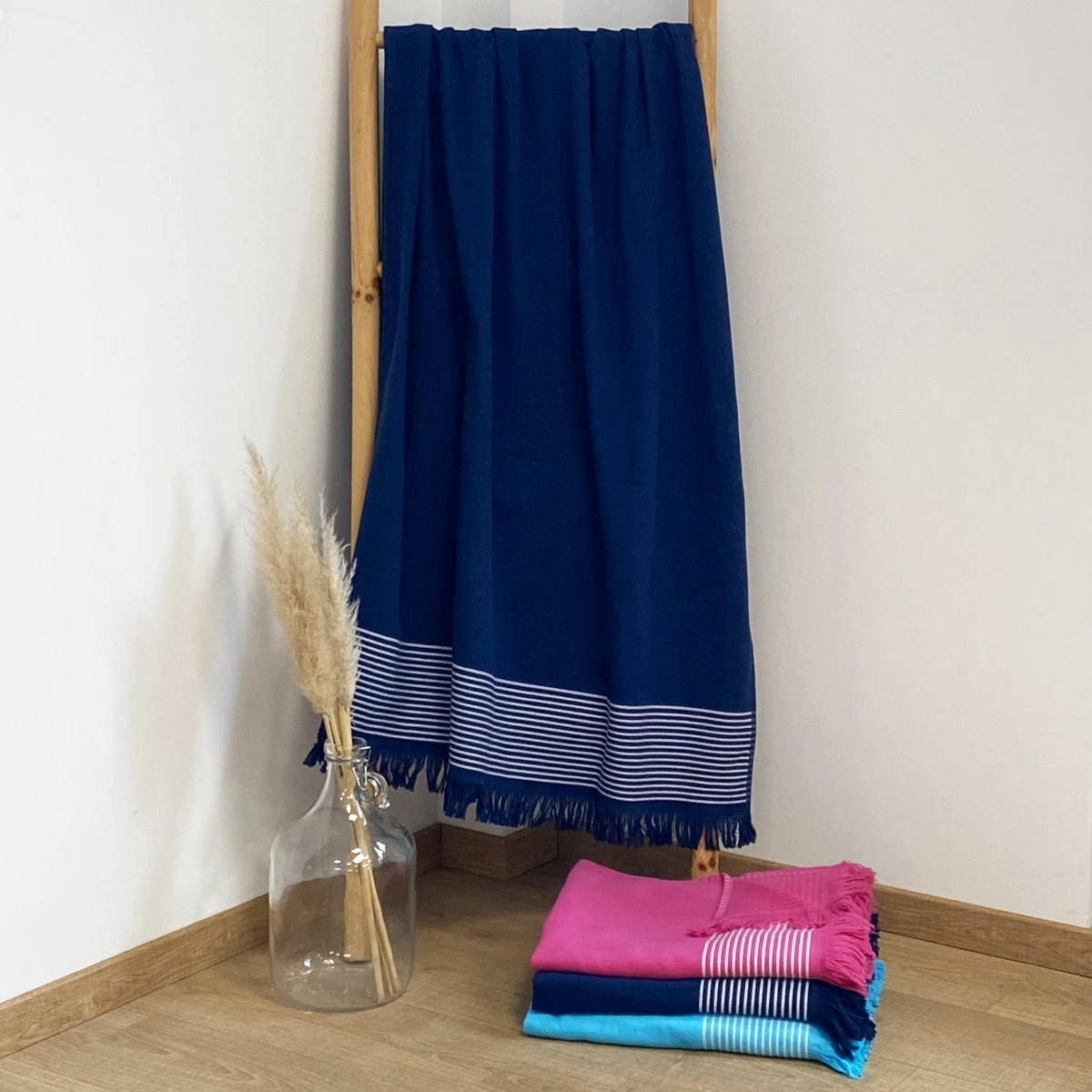 HAMAMTUCH mit Frotteefutter Paski Navy 90x170 300g/m² - Blau, Textil (90/170cm) - LE COMPTOIR DE LA PLAGE