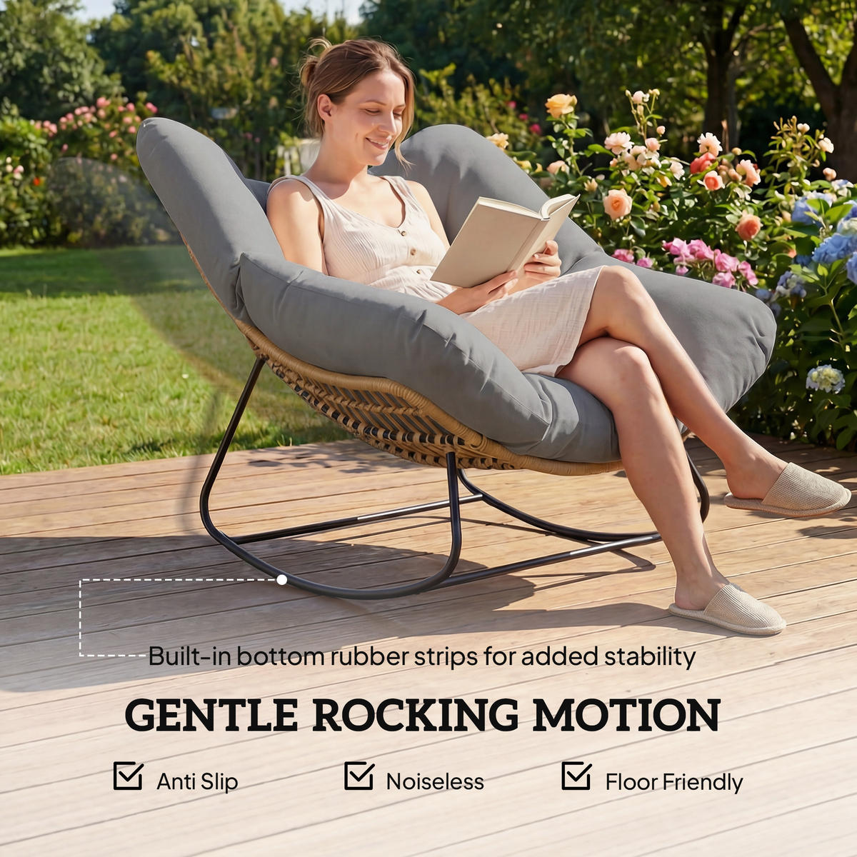 OUTDOOR-SCHAUKELSTUHL Stahl PE-Geflecht Grau - Schwarz/Grau, Textil/Metall (97/79/107cm) - Outsunny