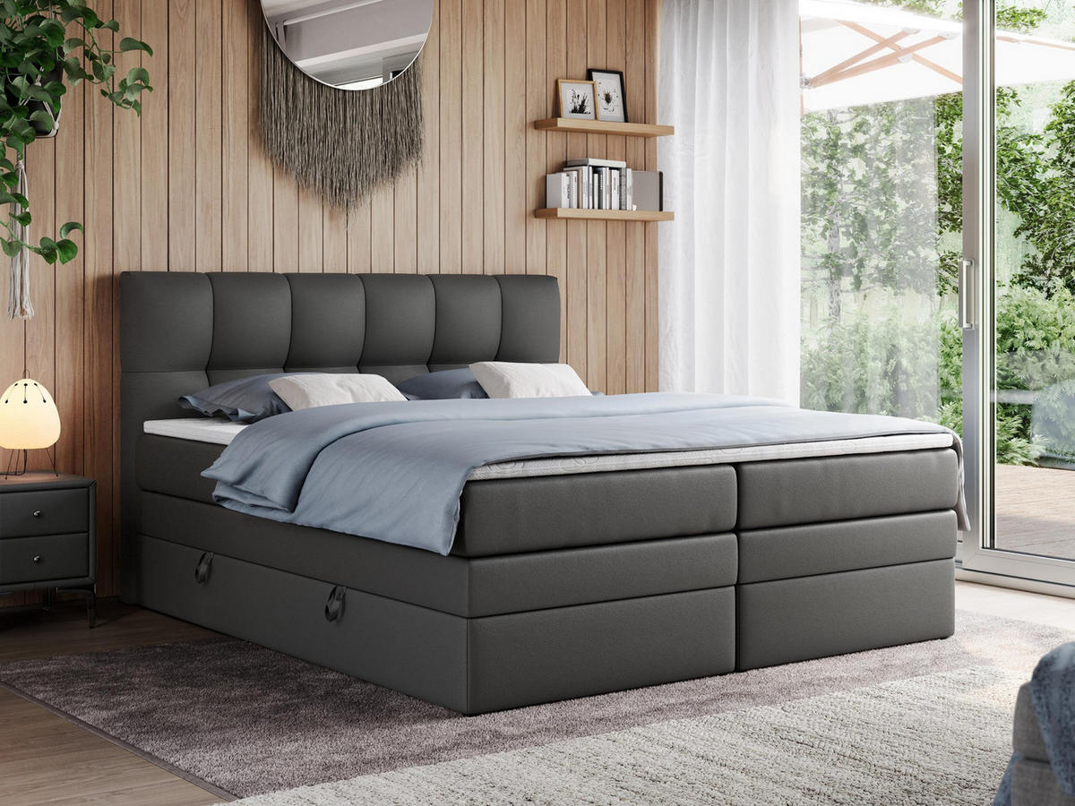 BOXSPRINGBETT ALVIN KING 160/200 Dunkelgrau Kunstleder - H4 - Dunkelgrau, Holz/Textil (160/200cm) - MKS