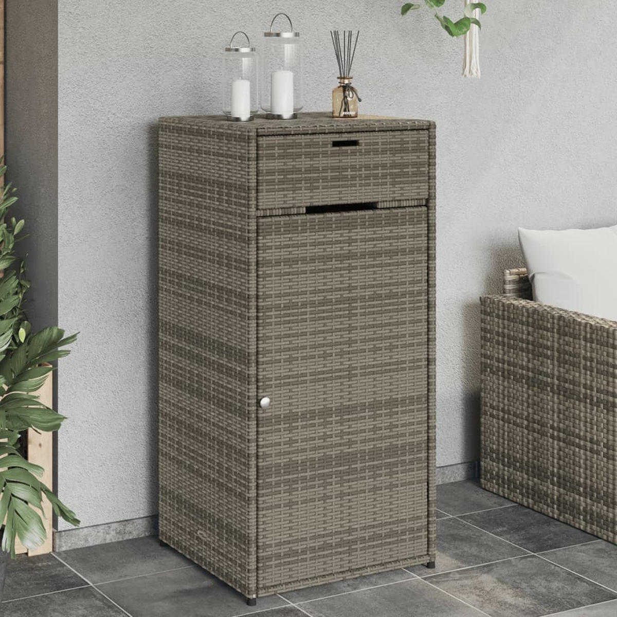 GARTENSCHRANK Grau 55x55x111 cm Poly Rattan - Grau, Kunststoff (55/111/55cm) - furnicato
