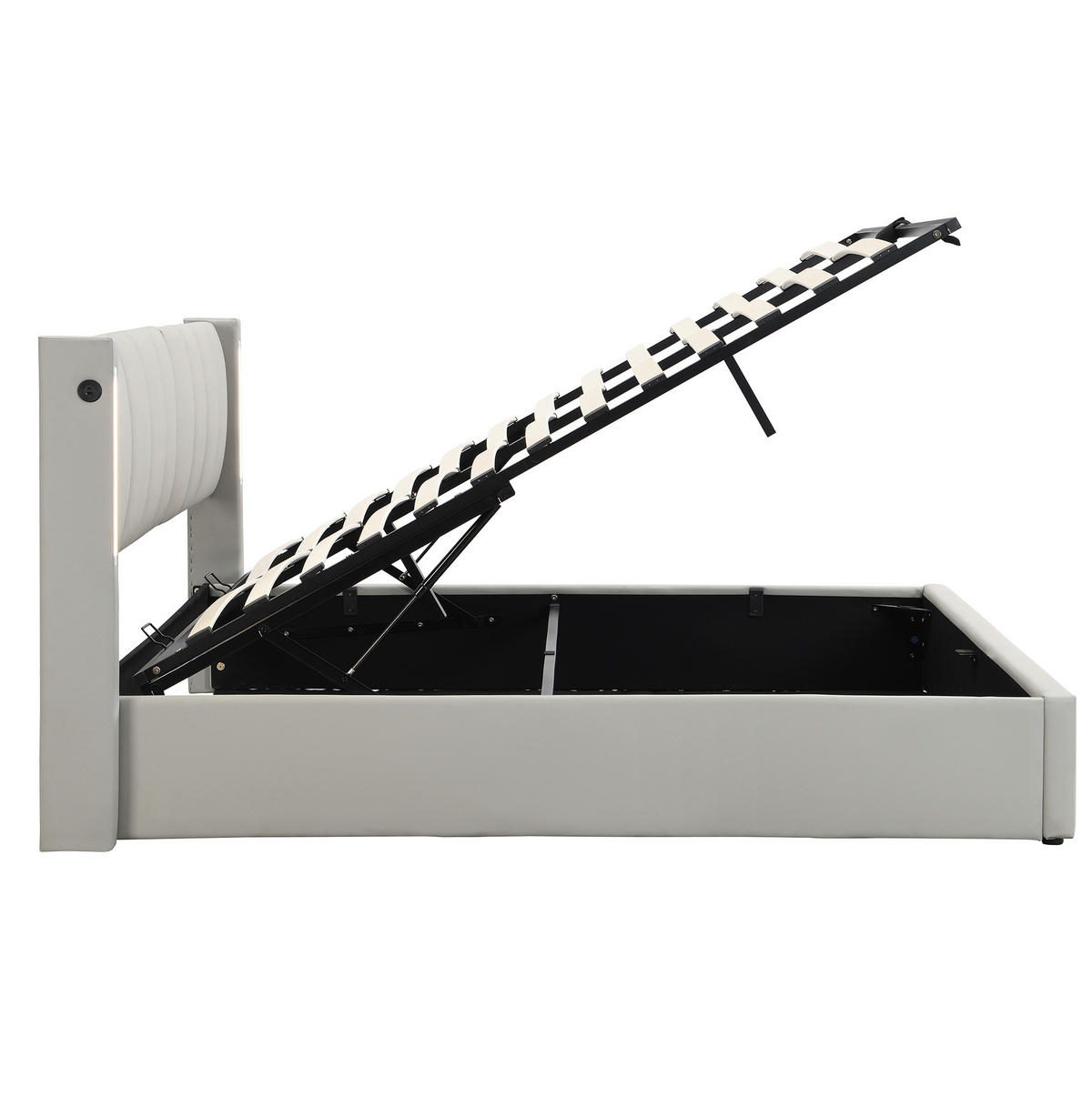 POLSTERBETT mit LED und USB 140x190 cm PU Grau - Grau, Metall (140/190cm) - Meubliv