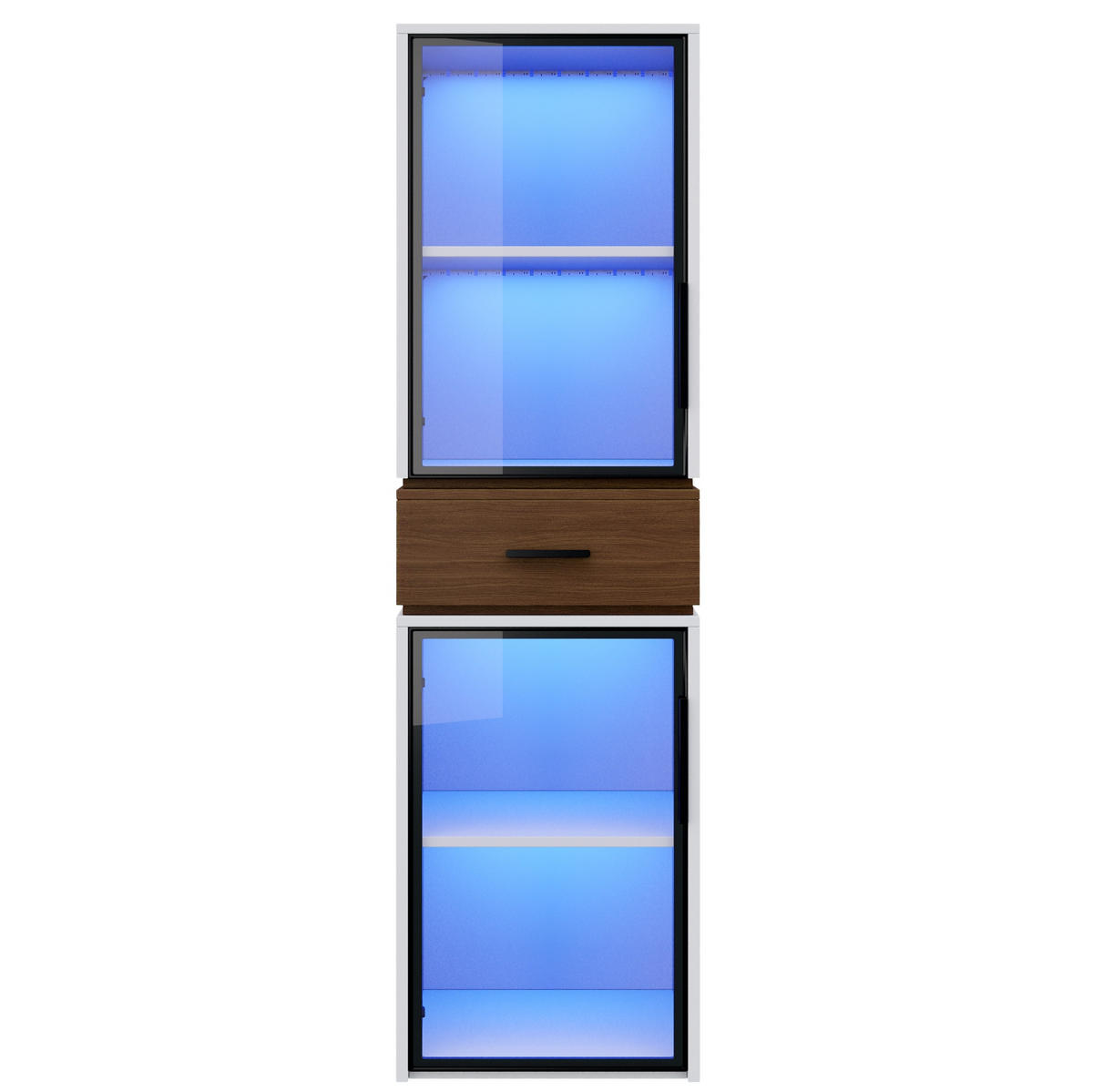 HIGHBOARD mit Glastüren und LED 40/40/200 cm in Weiß mit Schublade - Weiß, Holzwerkstoff (40/200/40cm) - BEAOK