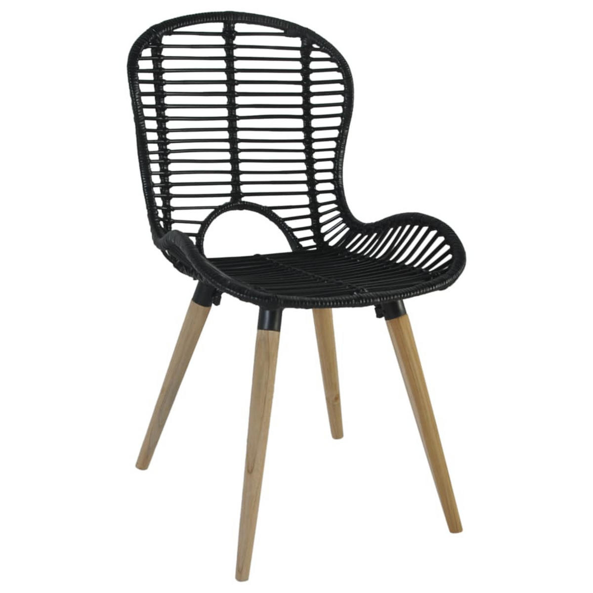 ESSZIMMERSTÜHLE 4 Stk. Schwarz Natur Rattan 48*64*85cm - Schwarz, Holz (48/85/64cm) - ZMH