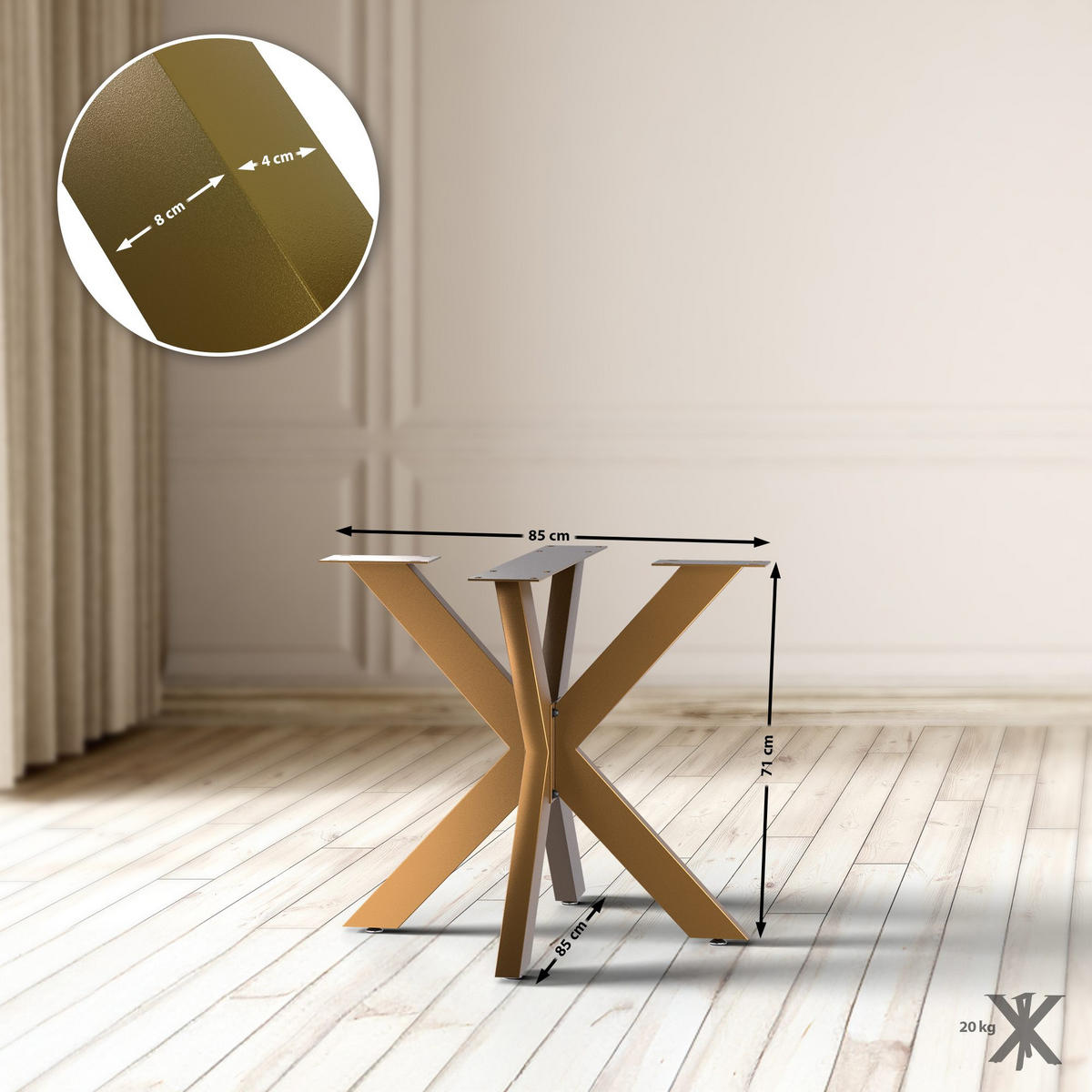 TISCHBEIN eckig 85/85/71 cm Metall gold - Goldfarben, Metall (85/71/85cm) - CLP