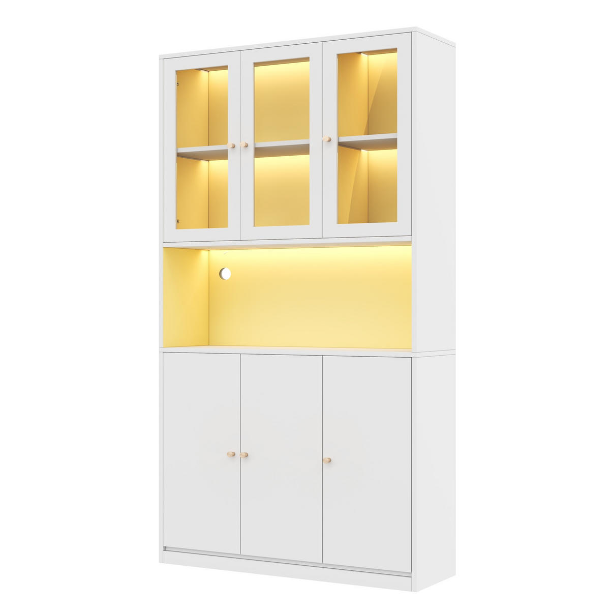 VITRINE aus MDF 100x35x200cm in Weiß mit LED & Glastüren - Weiß, Holzwerkstoff (100/200/35cm) - Modfu