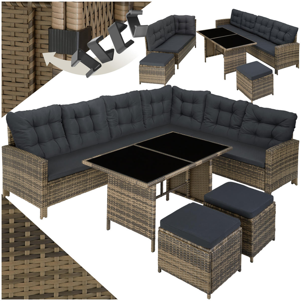 RATTANLOUNGE Barletta,mit Sicherheitsglasplatten,natur - Naturfarben, Kunststoff - tectake