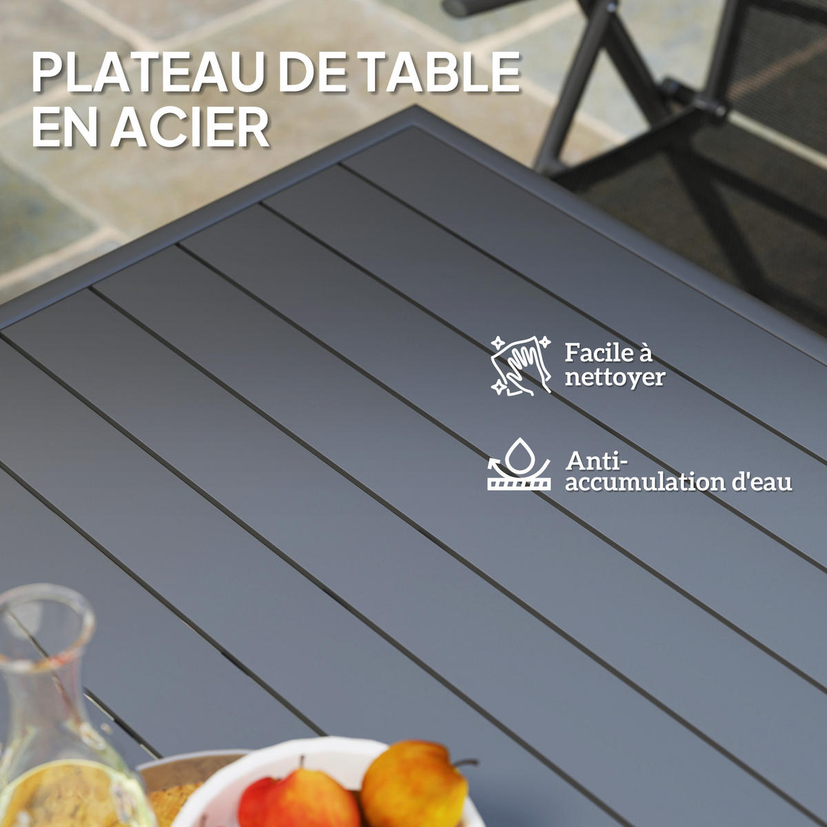 GARTENTISCH DE-14123 quadratisch 80x80 cm, Lattenrost Grau - Grau, Metall (80/80/74cm) - ComfortXL