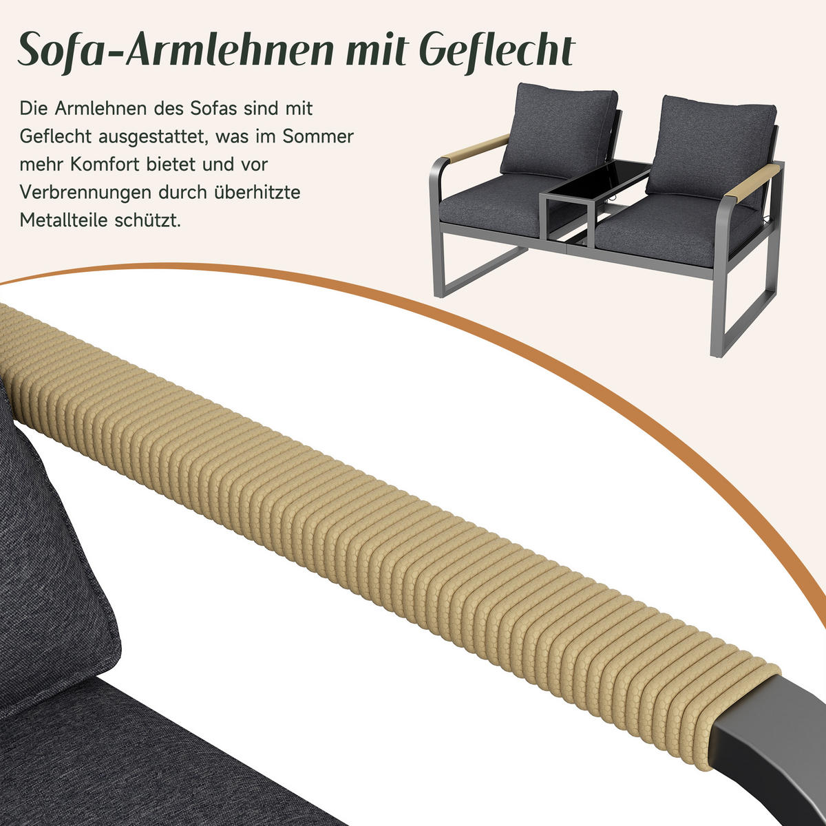 GARTENMÖBEL-SET 2-Sitzer Outdoorsofa Stahl Glas Geflecht Grau - Grau, Textil (75/78.5/137cm) - FLIEKS