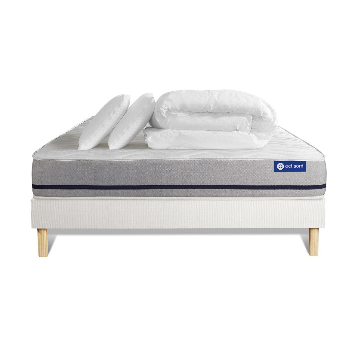 BETT Actiflex soft Taschenfederkern 200 x 200 cm h2 - Kit Bettgestell Weiß - Mit Kissen und Bettdecke - Beige/Weiß, Karton/Holz (200/200cm) - ACTISOM