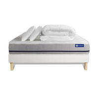 BETT Actiflex soft Taschenfederkern 140 x 190 cm h2 - Kit Bettgestell Weiß - Mit Kissen und Bettdecke - Beige/Weiß, Karton/Holz (140/190cm) - ACTISOM