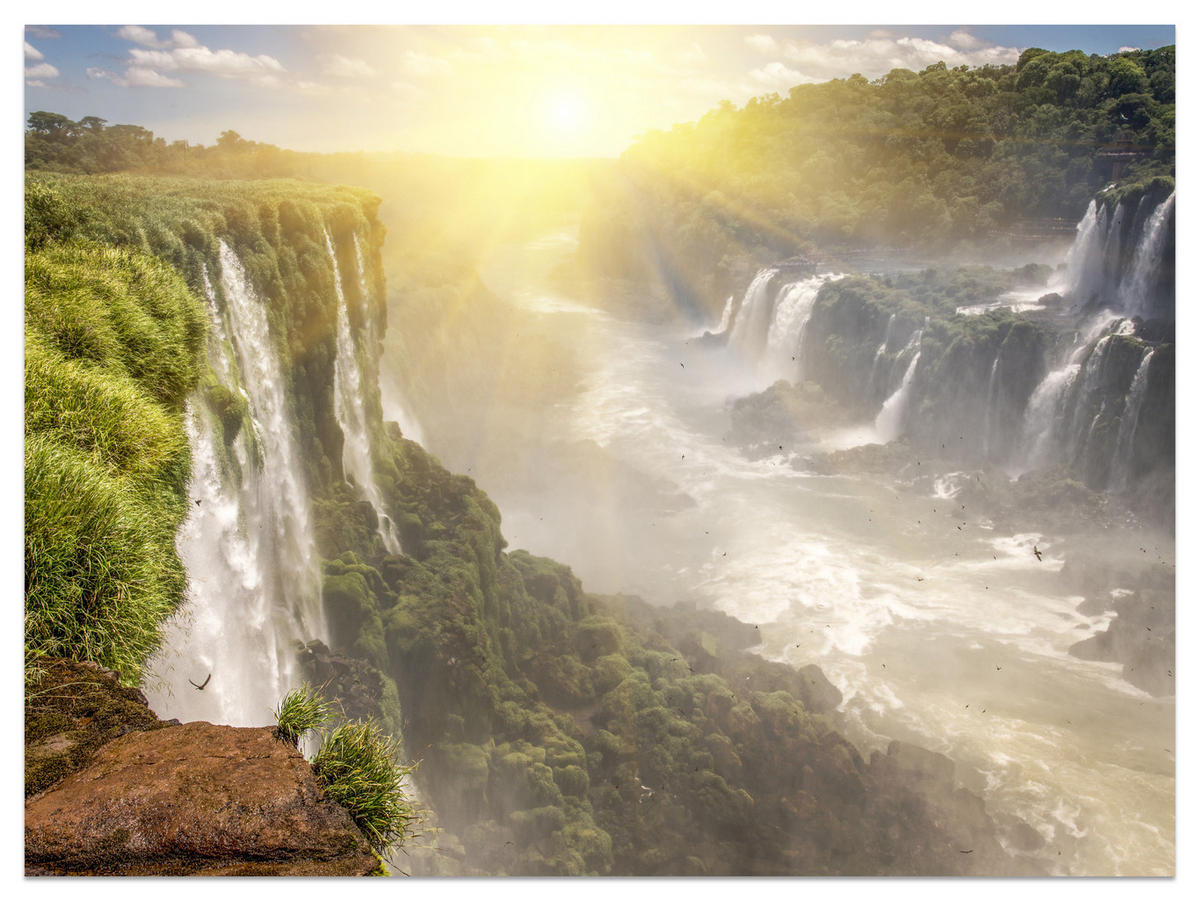 FOTOTAPETE für Wohnzimmer Wasserfall Sonnenaufgang Pflanzen 300x210 - Gelb/Beige, Papier (300/210cm) - Muralo