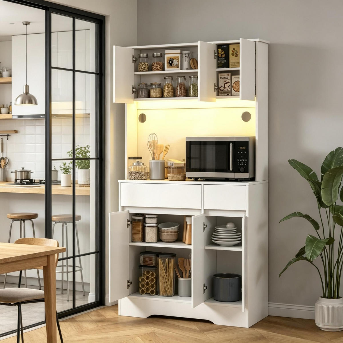 KÜCHENSCHRANK 100/180/38 cm MDF Weiß, 6 Türen und Arbeitsfläche, für Küche und Esszimmer - Weiß, Holzwerkstoff (38/180/100cm) - Rolipo