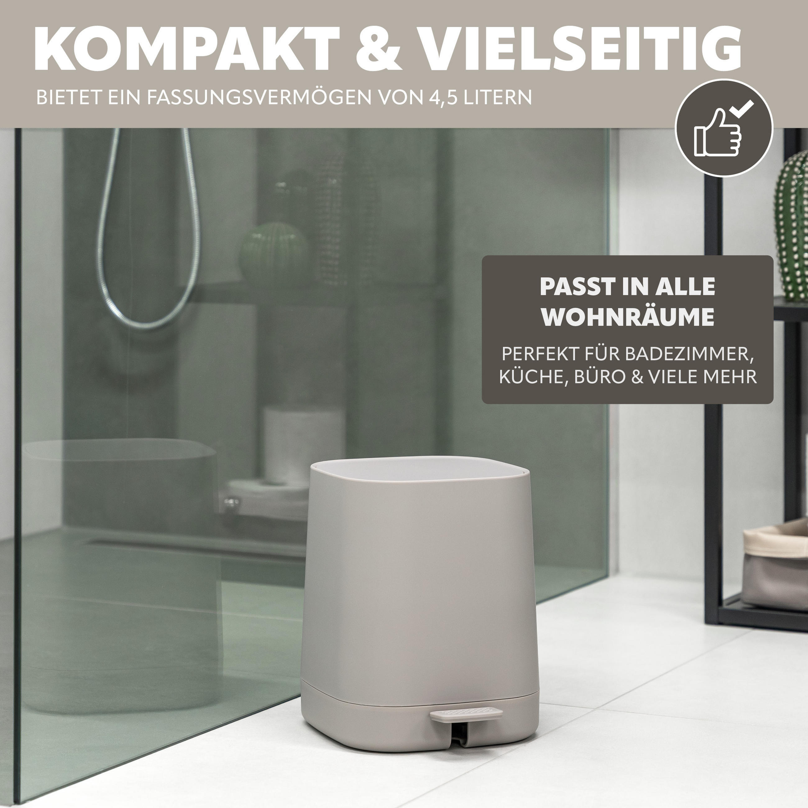 Thumbnail - eluno Kosmetikeimer, Taupe, Kunststoff, 24x25.5x21 cm, Badaccessoires, Waschplatzzubehör, Kosmetik- & Abfalleimer