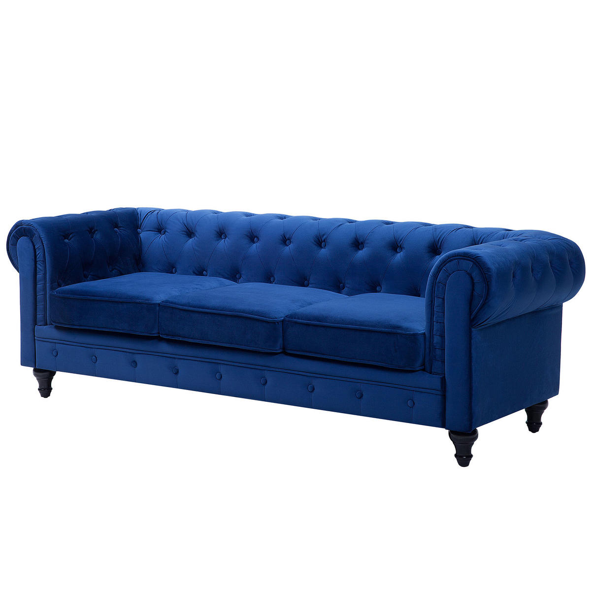 3-SITZER-SOFA Samtstoff Kobaltblau Chesterfield - Hellblau, Textil (201/70/75cm) - Beliani